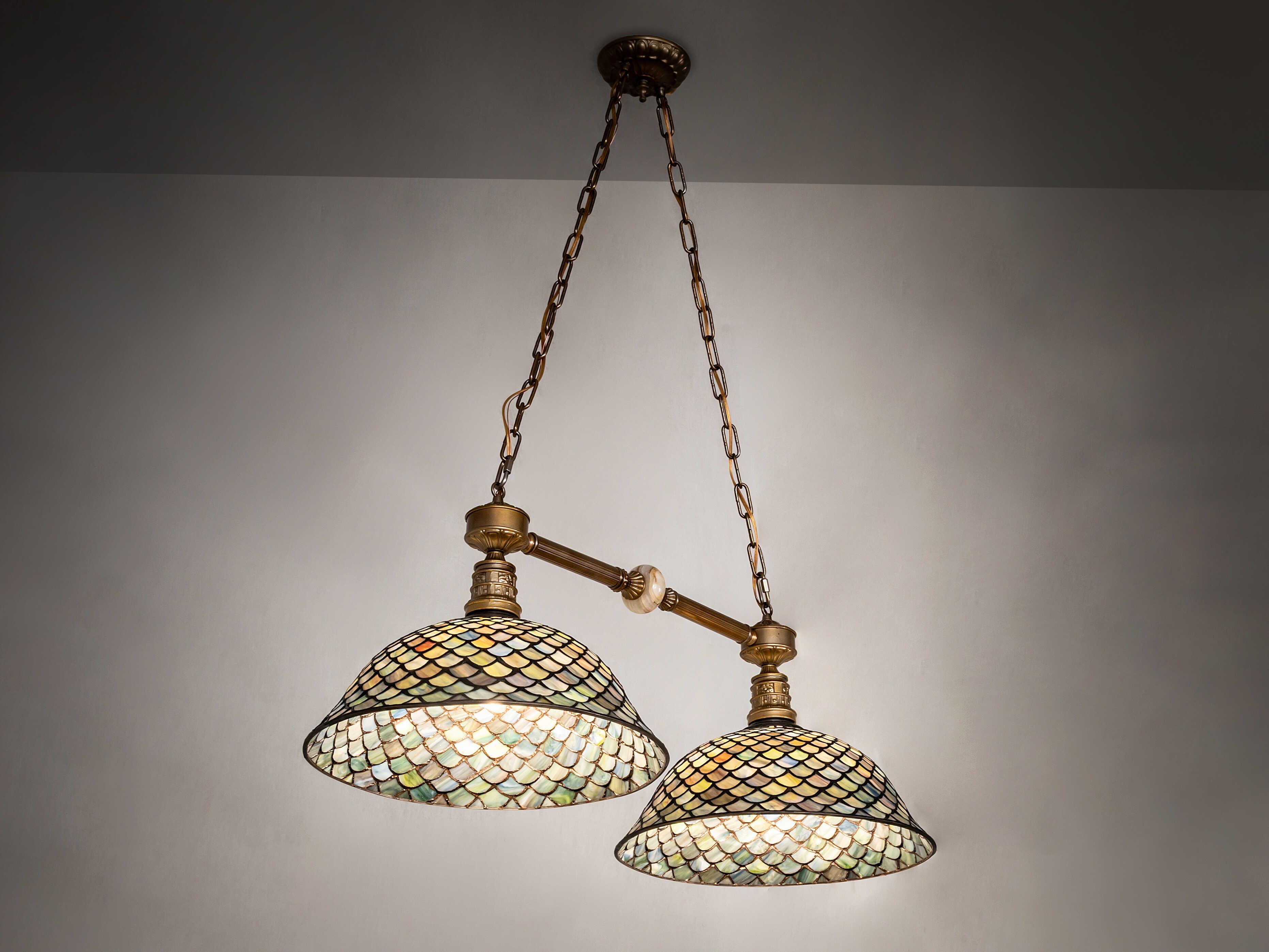 Meyda Tiffany Fishscale 2-Light Brass Powder Coat Island Pendant