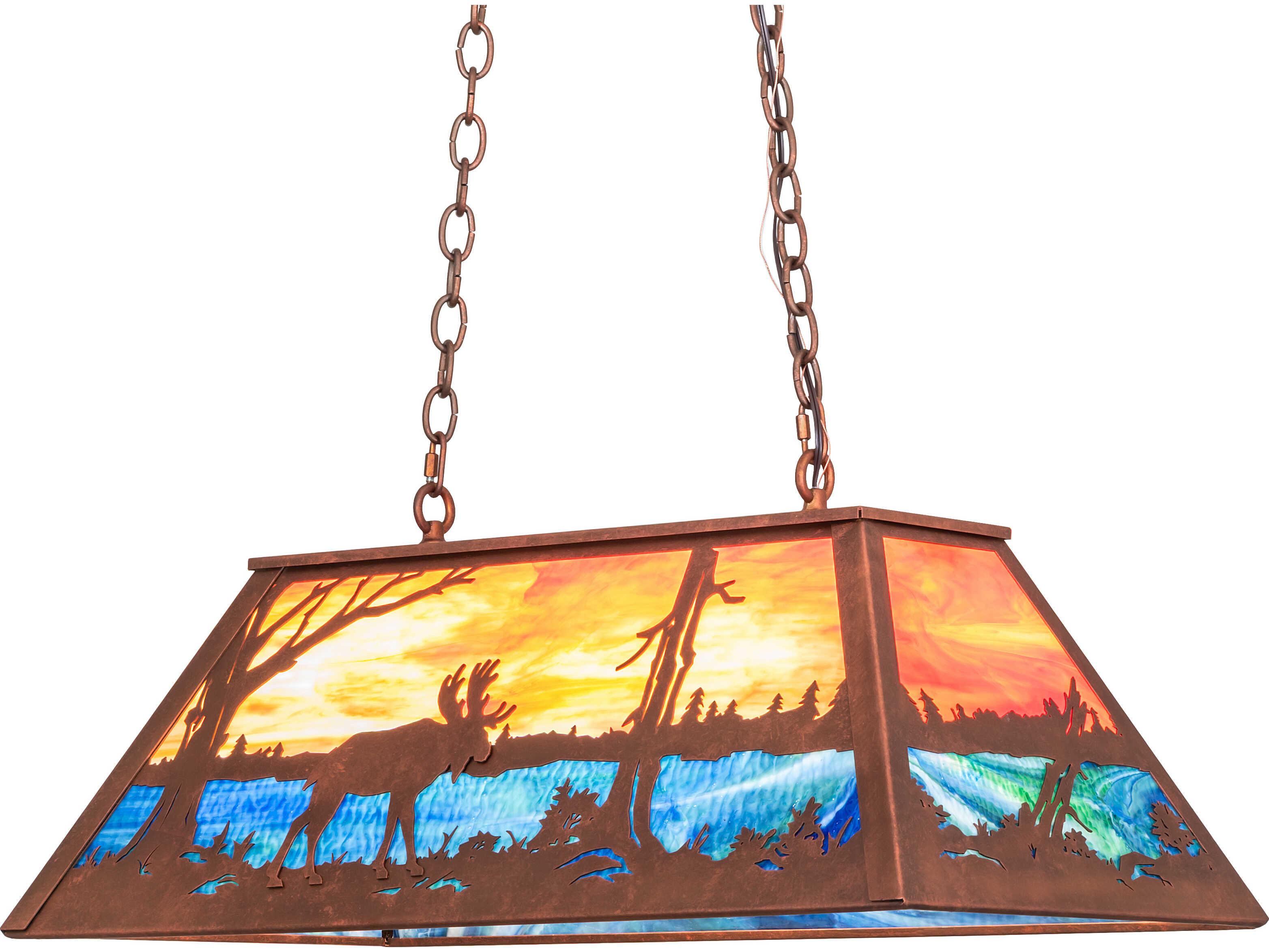 Meyda Moose At Lake at 6-Light Copper Traditional Linear Island Pendant