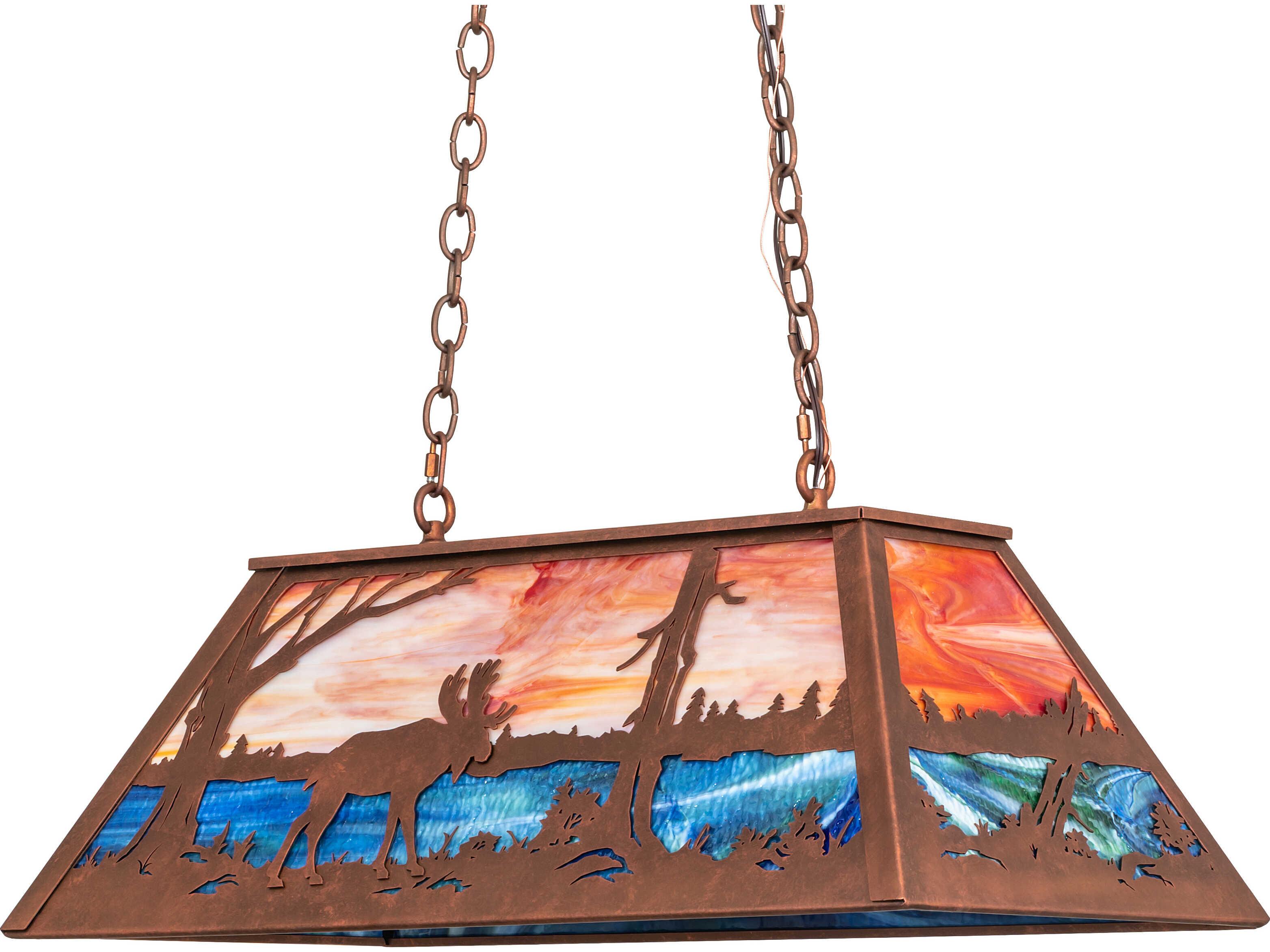 Meyda Moose At Lake at 6-Light Copper Traditional Linear Island Pendant