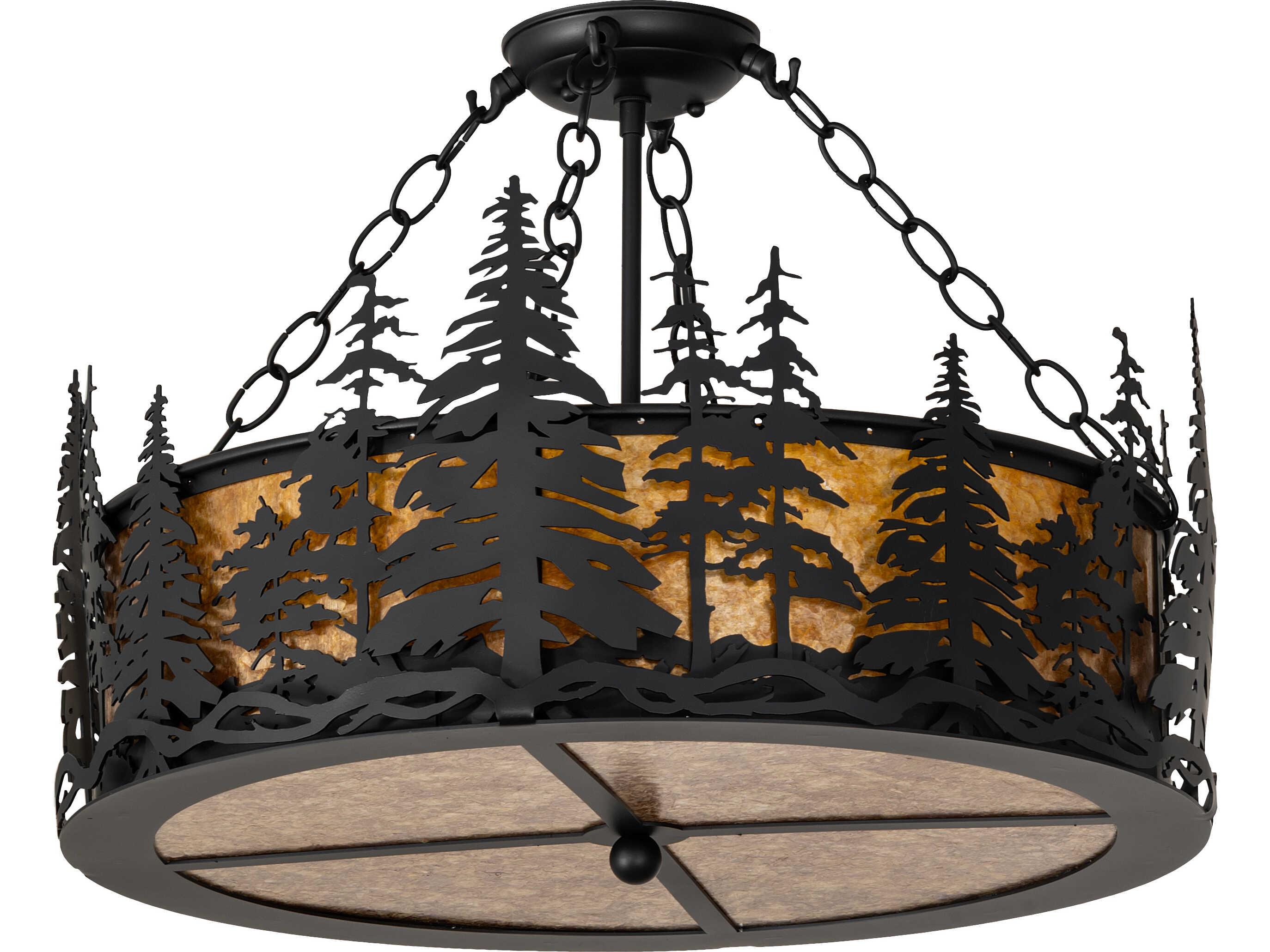 Meyda Tall Pines 4-Light Amber Mica Black Traditional Semi Flush Mount