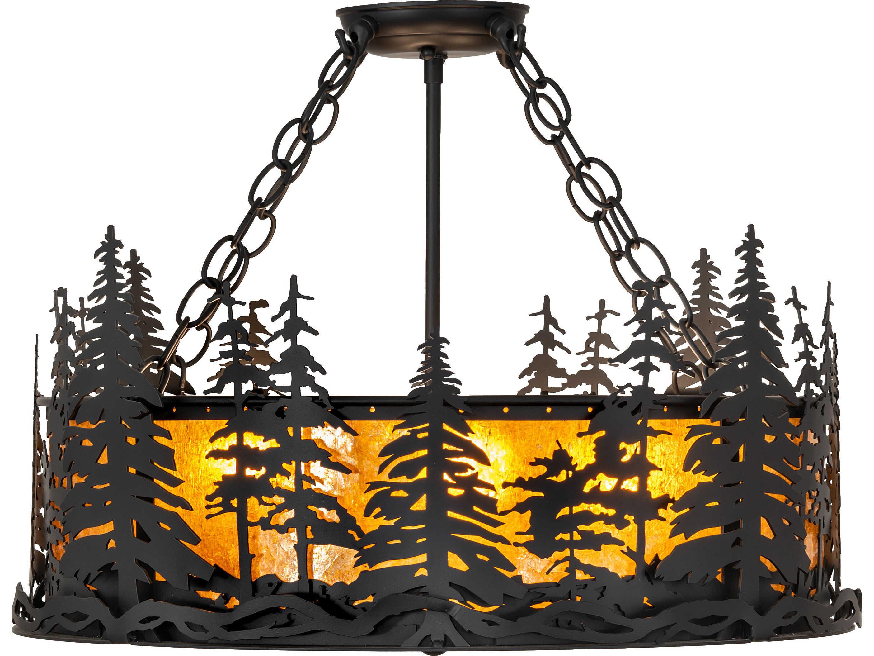Meyda Tall Pines 4-Light Amber Mica Black Traditional Semi Flush Mount