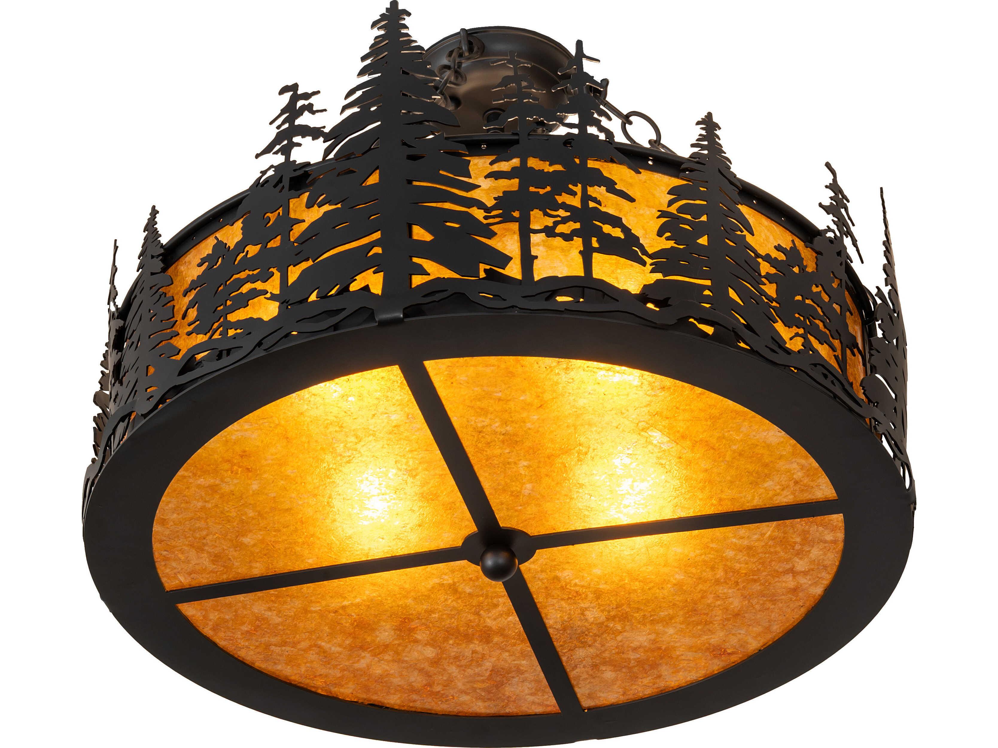 Meyda Tall Pines 4-Light Amber Mica Black Traditional Semi Flush Mount