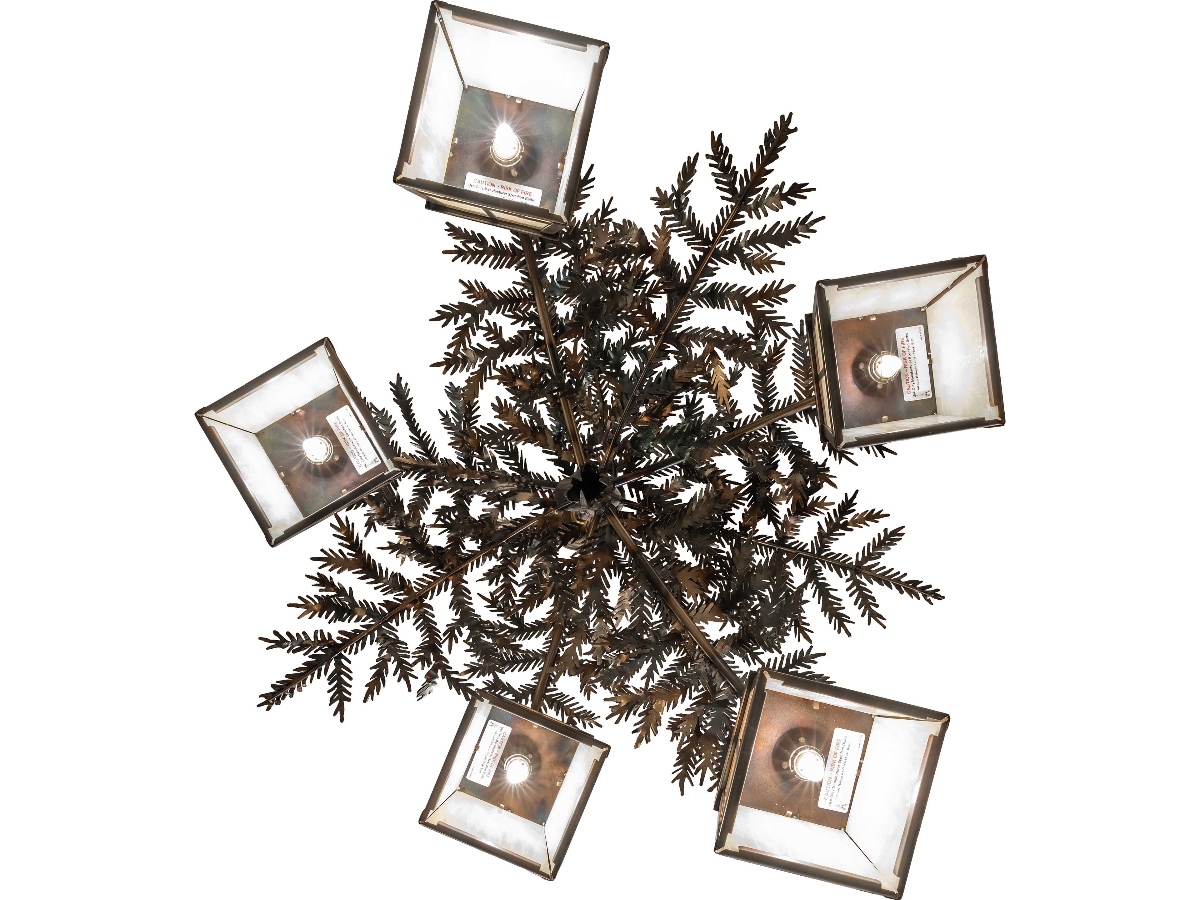 Meyda Pine Branch 5-Light Beige Art Glass Copper Geometric Chandelier