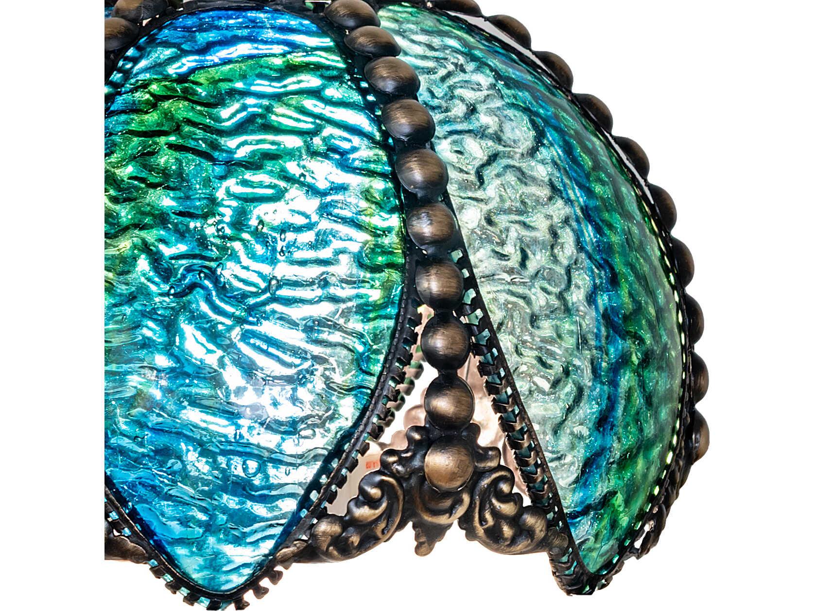 Meyda Petal Bud Bluegreen Wispy Ripple Art Glass