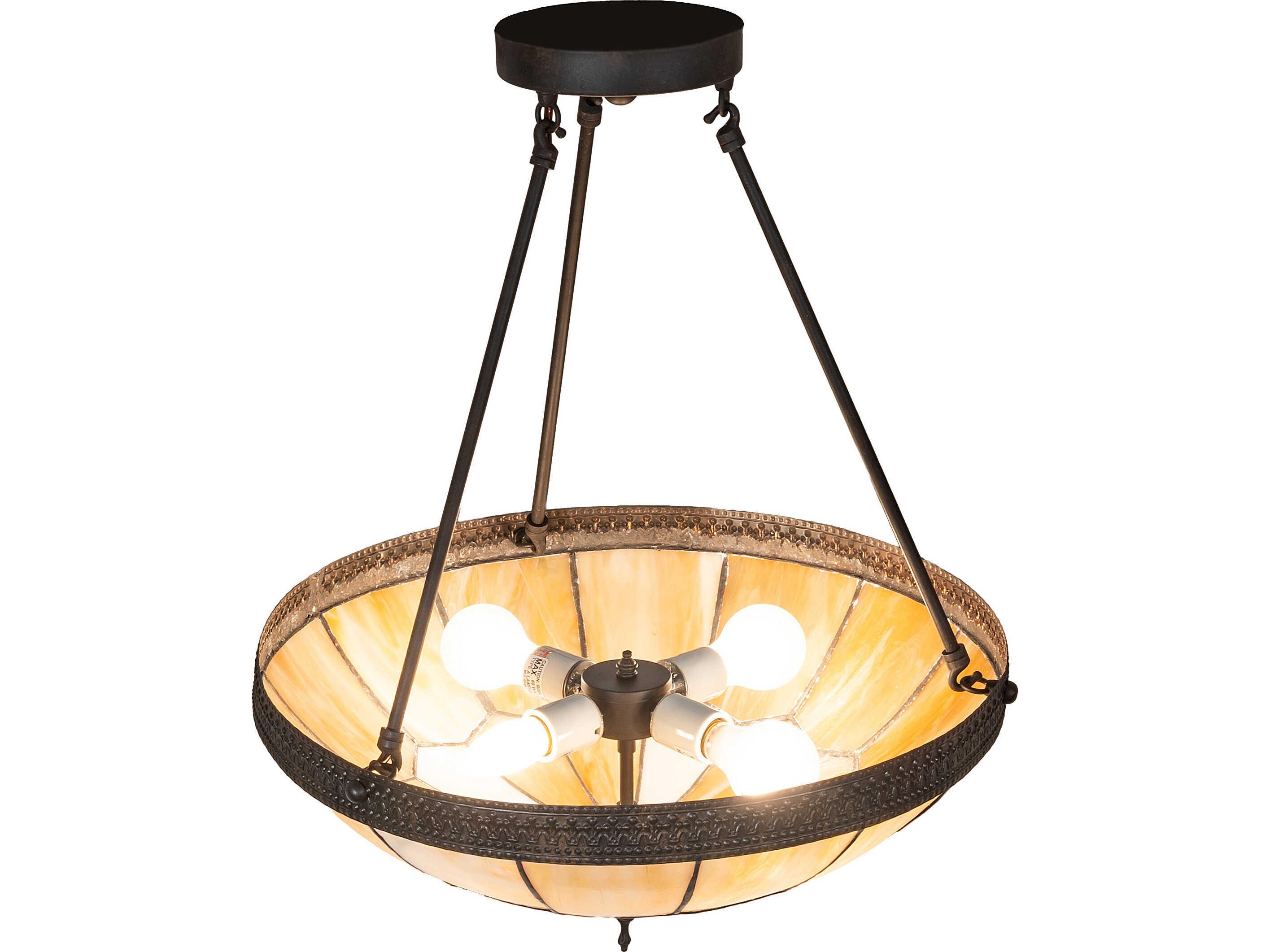 Meyda Vincent 4-Light Beige Iridescent Glass Bronze Semi Flush Mount