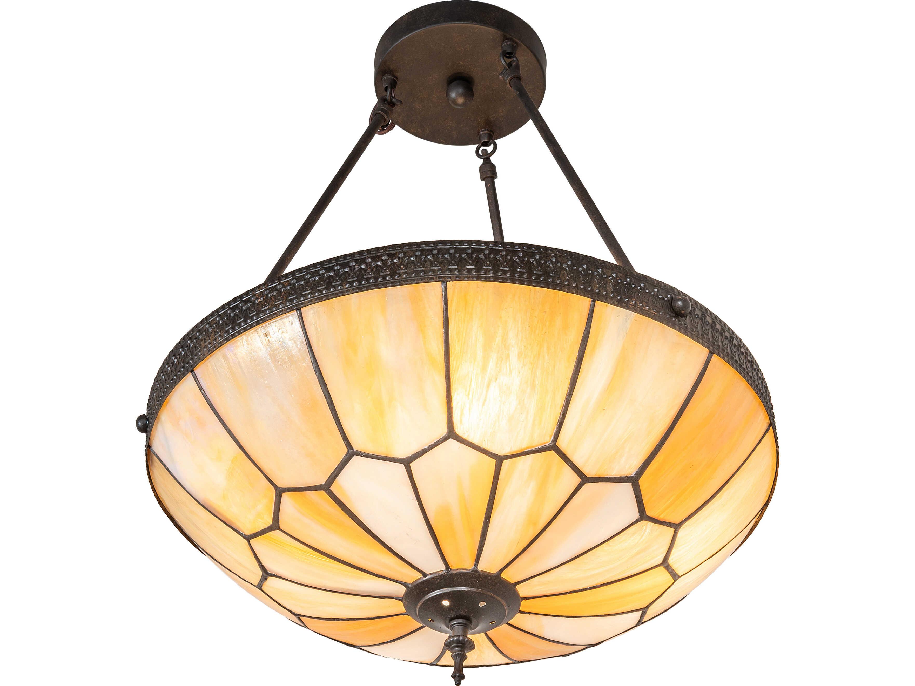 Meyda Vincent 4-Light Beige Iridescent Glass Bronze Semi Flush Mount