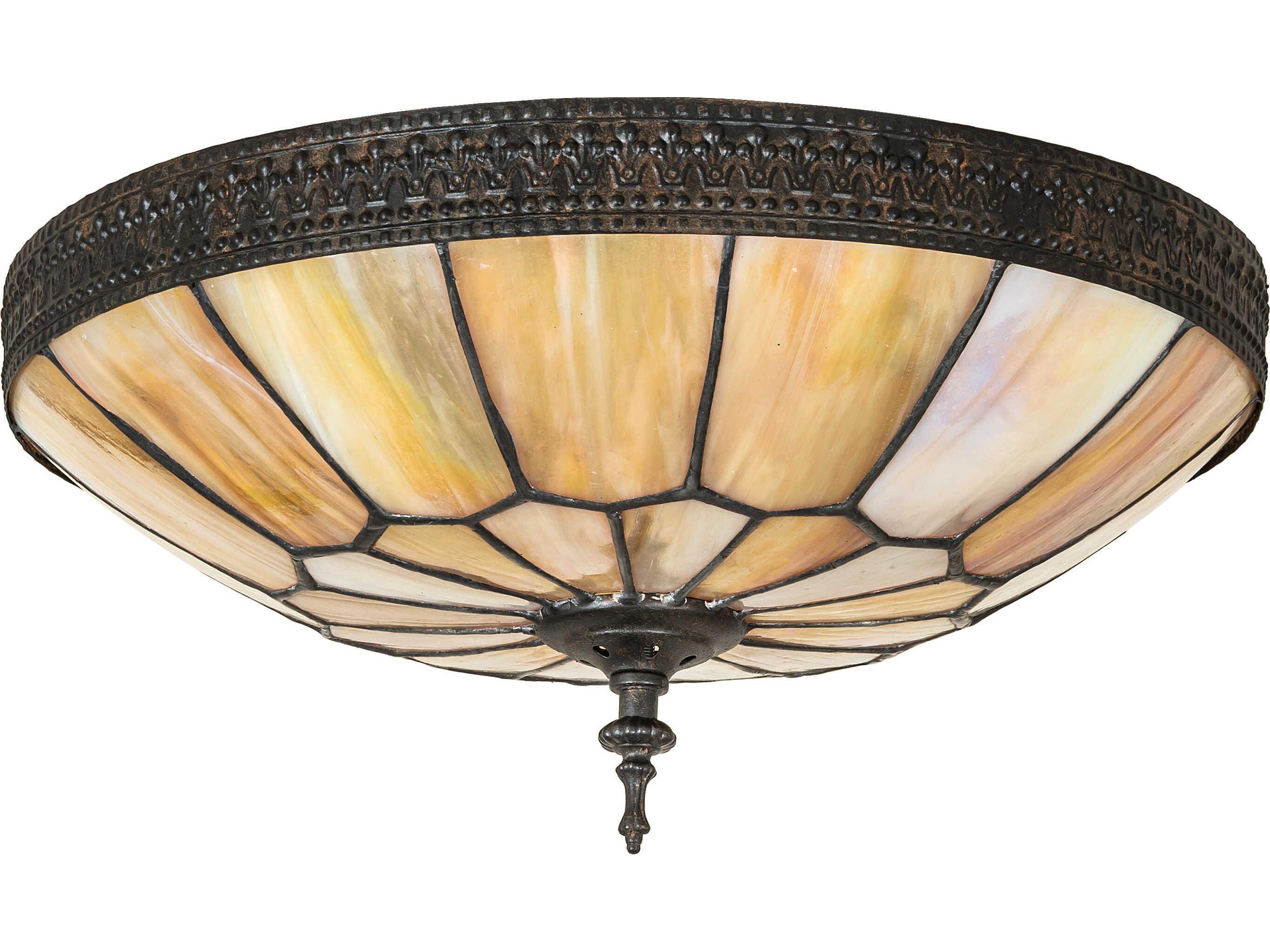 Meyda Vincent 3-Light Beige Iridescent Glass Bronze Flush Mount