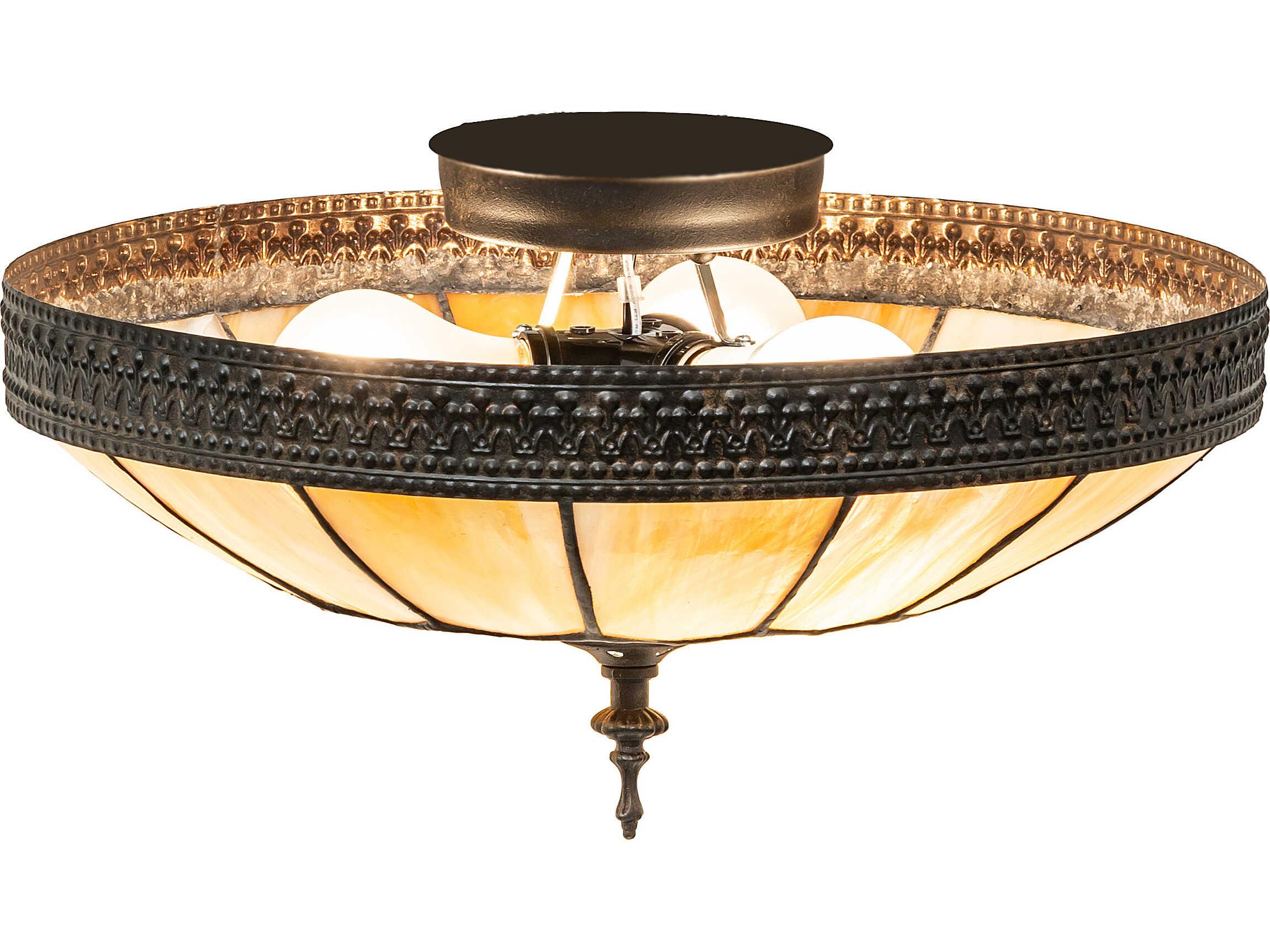Meyda Vincent 3-Light Beige Iridescent Glass Bronze Flush Mount