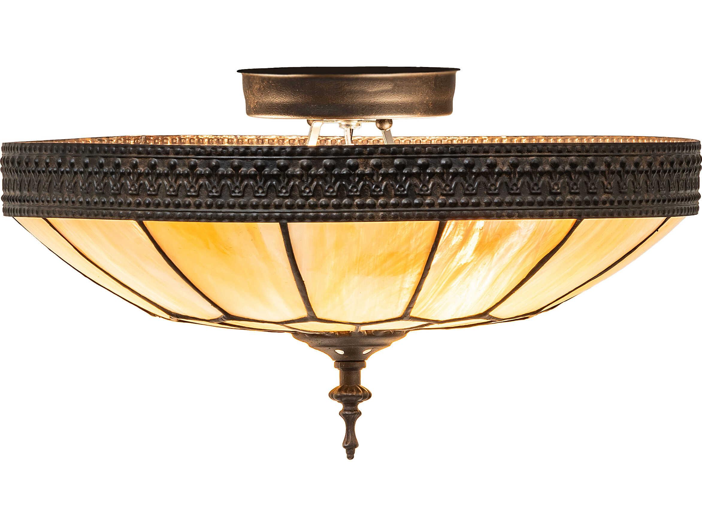 Meyda Vincent 3-Light Beige Iridescent Glass Bronze Flush Mount