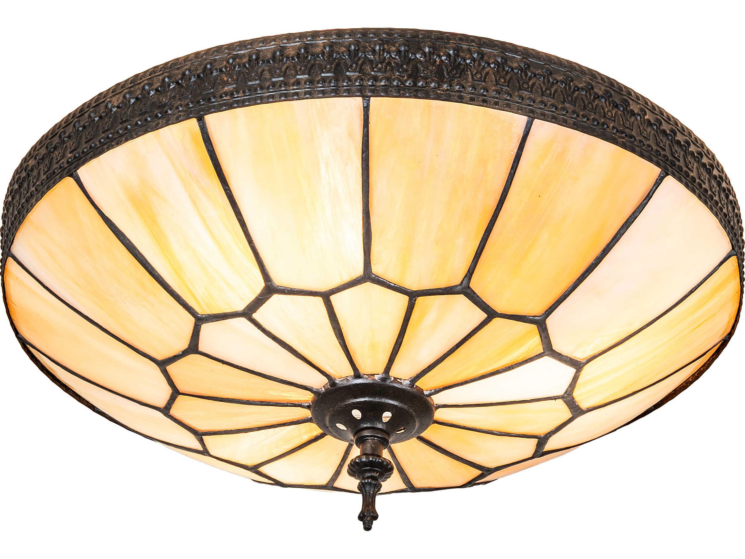 Meyda Vincent 3-Light Beige Iridescent Glass Bronze Flush Mount