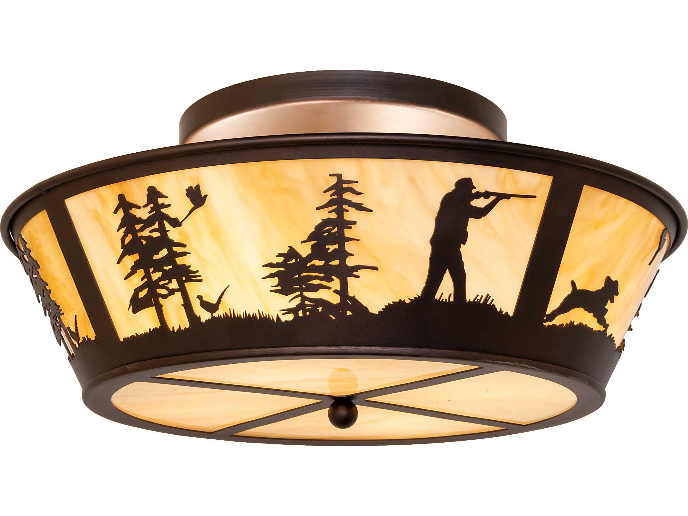 Meyda Hunter W/dog W/Dog 4-Light Travertine Idalight Bronze Traditional Geometric Flush Mount