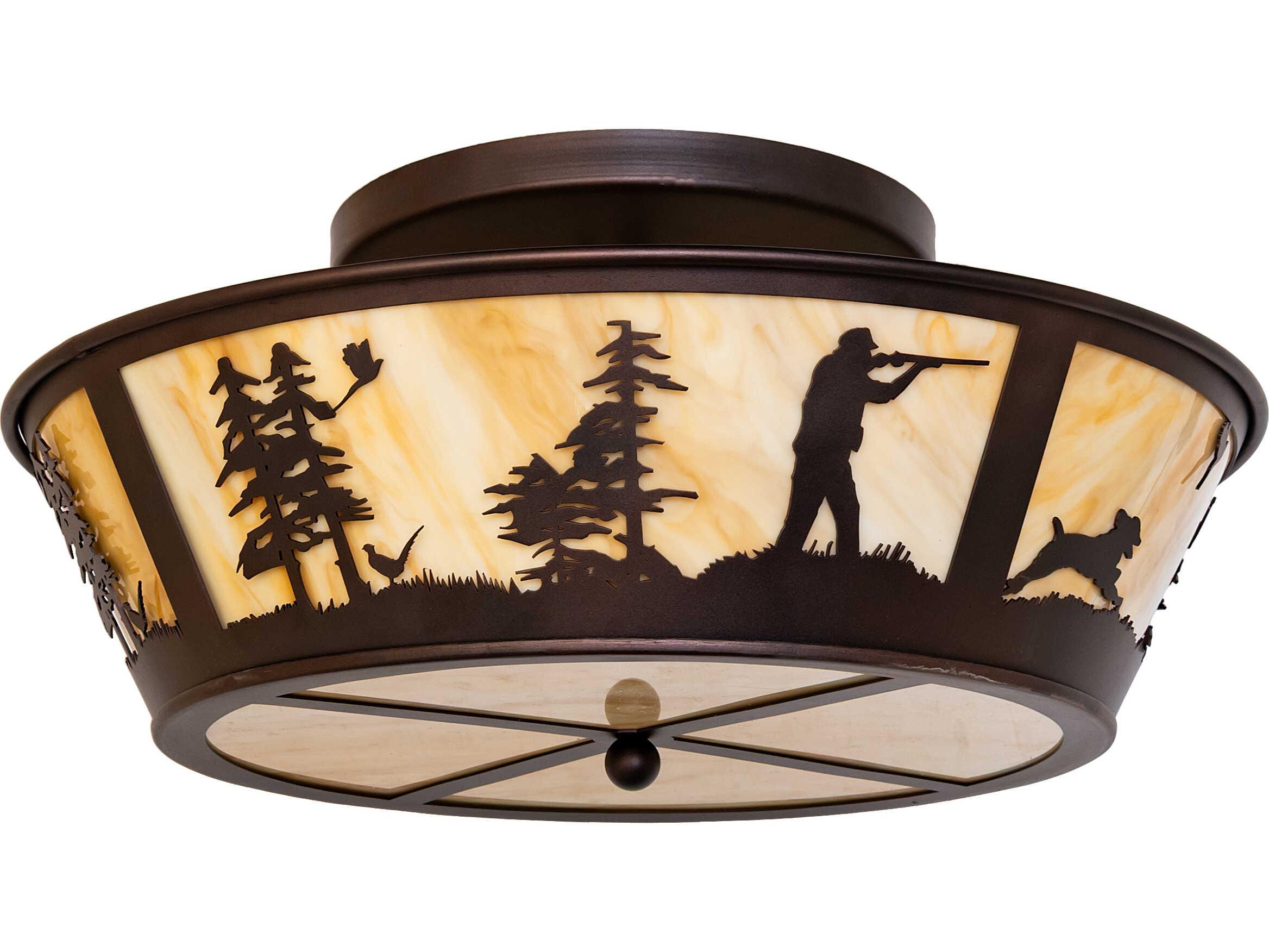Meyda Hunter W/dog W/Dog 4-Light Travertine Idalight Bronze Traditional Geometric Flush Mount
