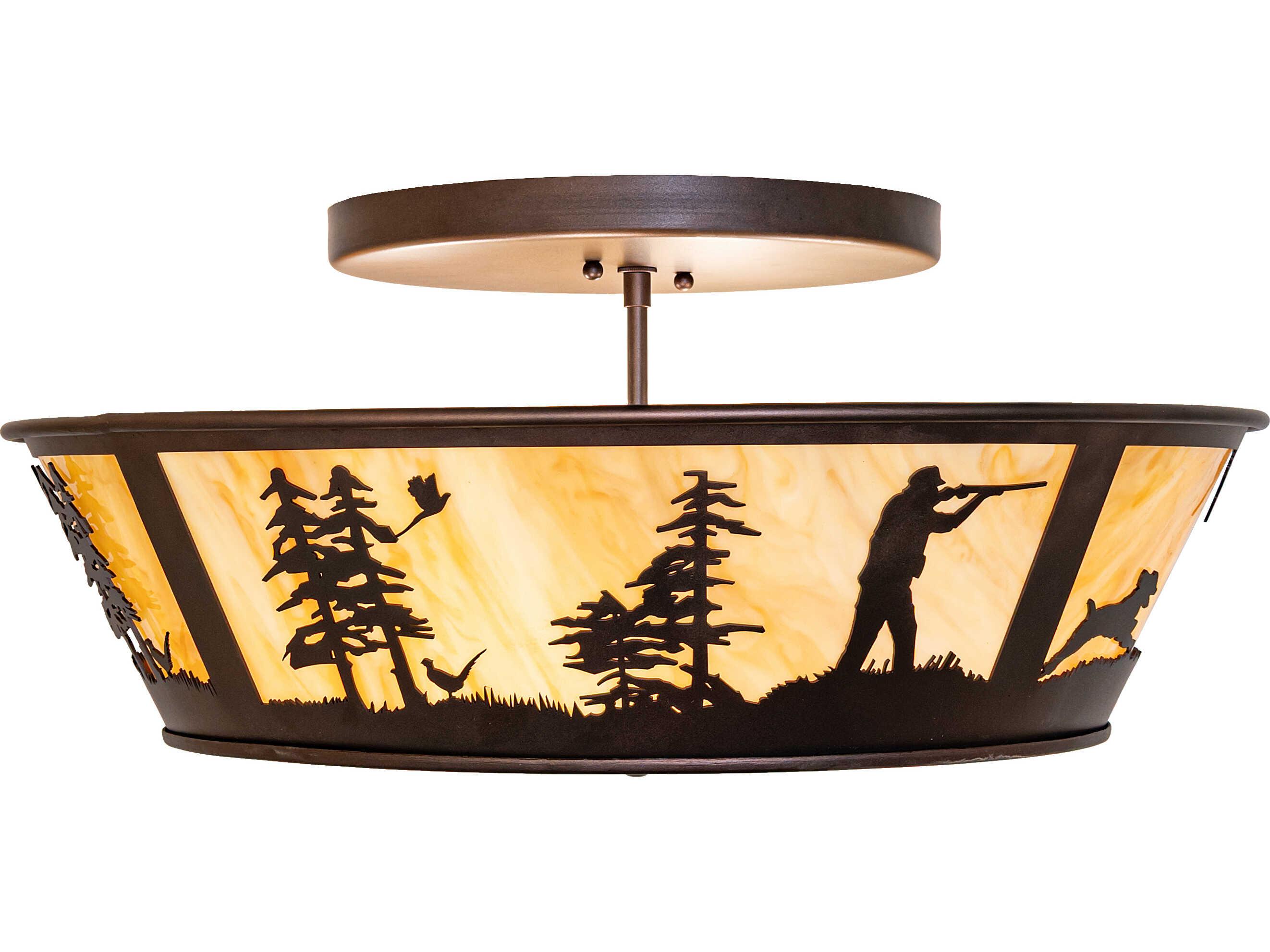 Meyda Hunter W/dog W/Dog 4-Light Travertine Idalight Bronze Traditional Geometric Flush Mount