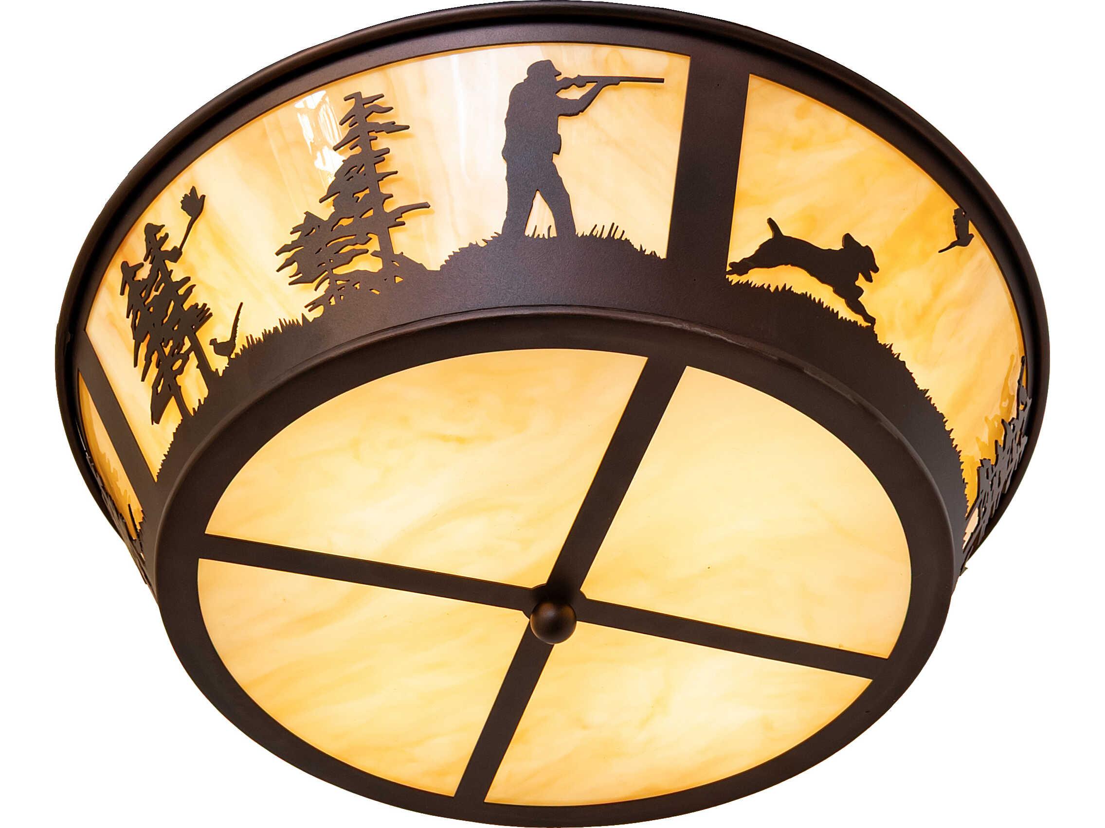 Meyda Hunter W/dog W/Dog 4-Light Travertine Idalight Bronze Traditional Geometric Flush Mount