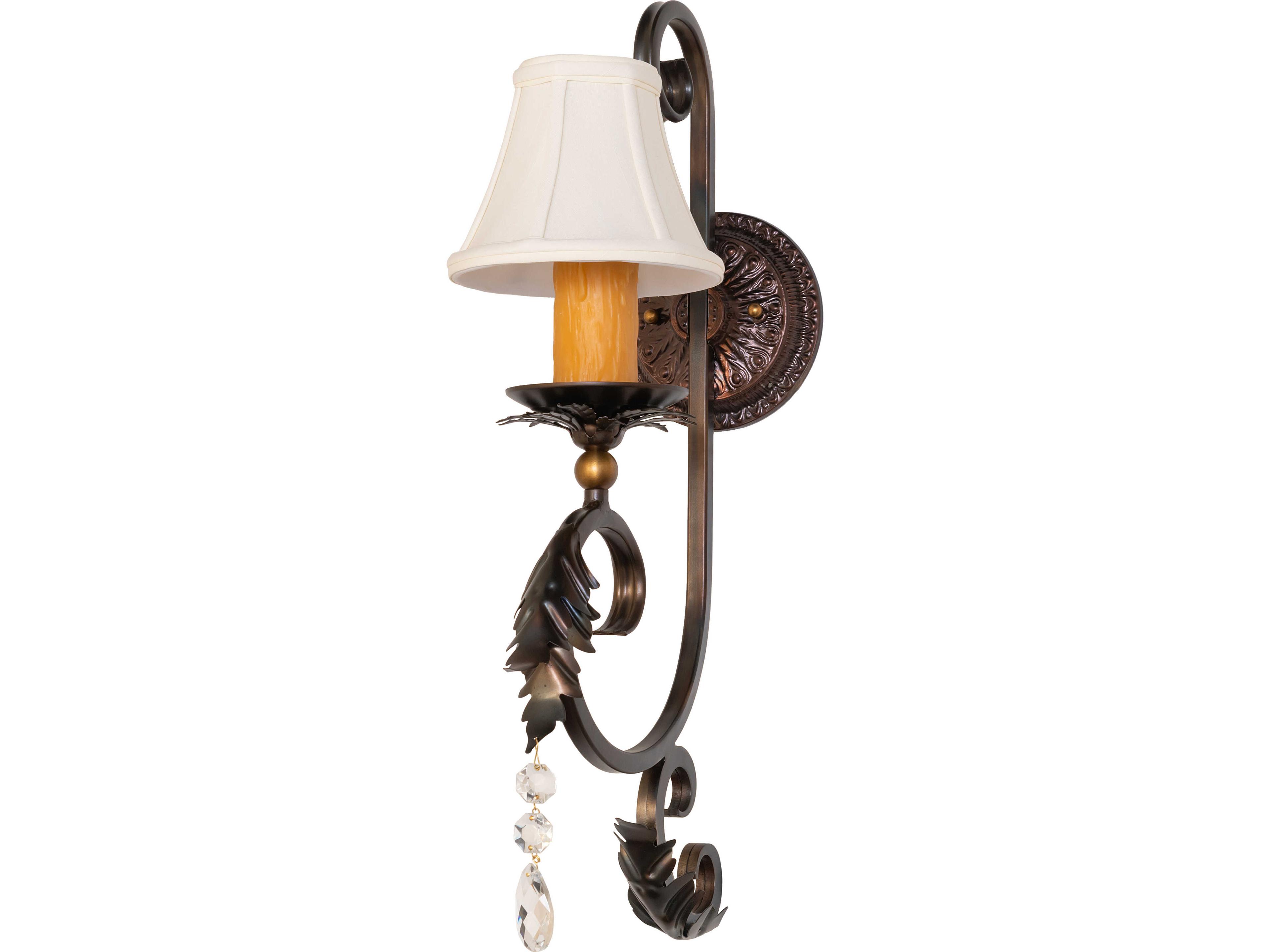 Meyda Ingrid 1-Light Cream Eggshell Fabric Copper Traditional Wall Sconce