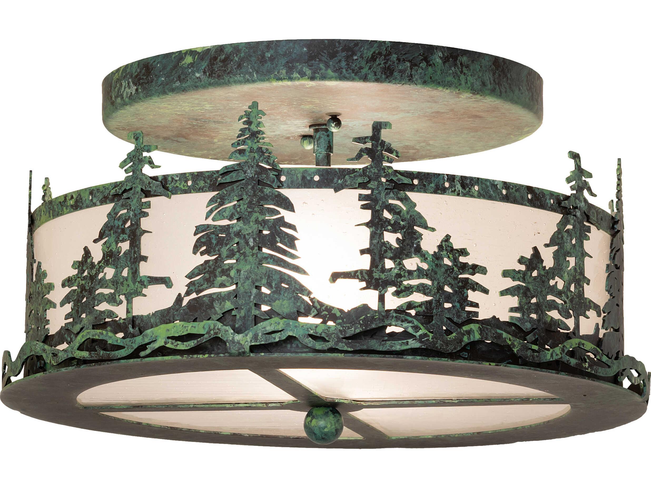 Meyda Tall Pines 2-Light Clear Seeded Glass Frosted Green Traditional Semi Flush Mount