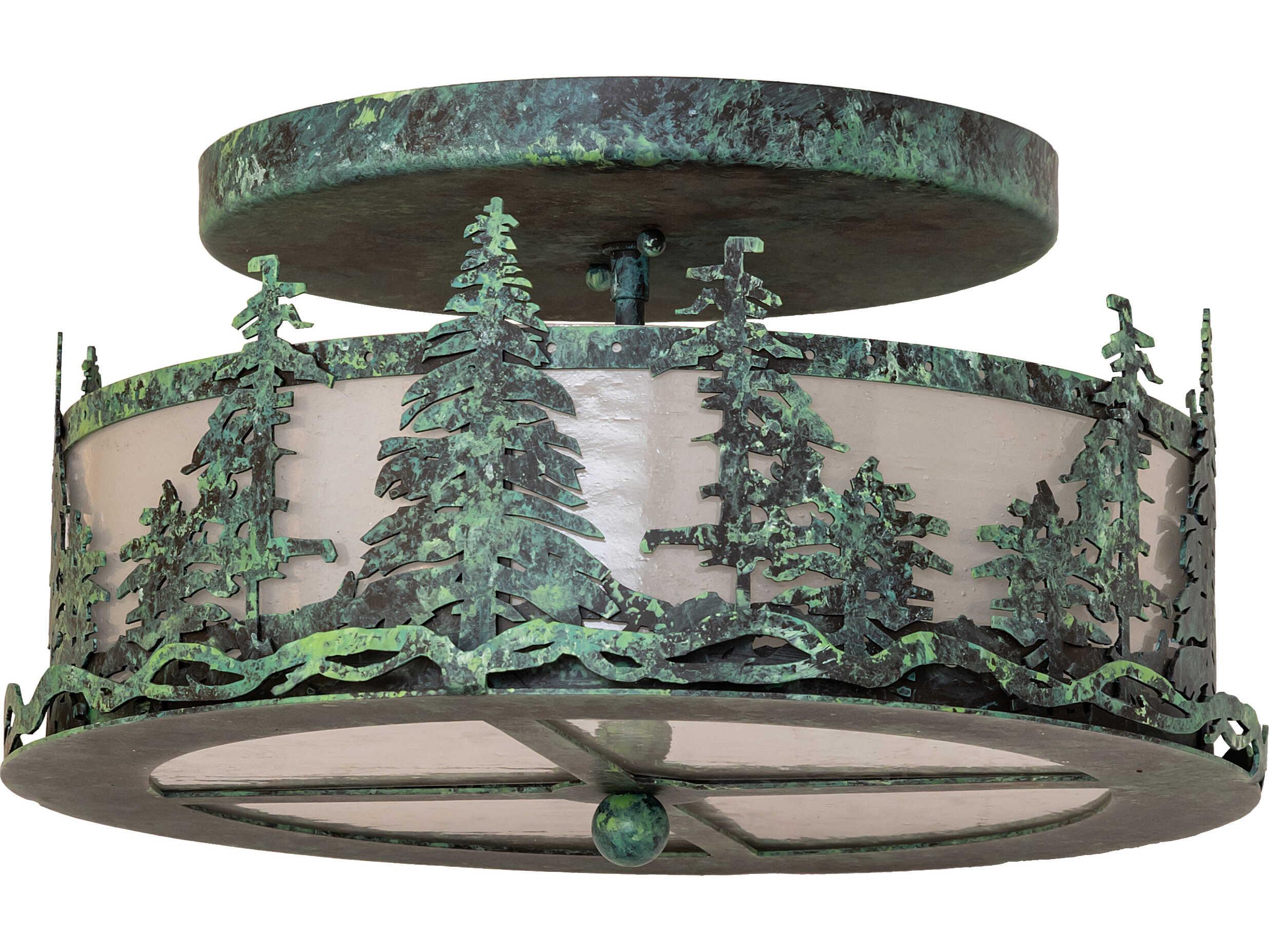 Meyda Tall Pines 2-Light Clear Seeded Glass Frosted Green Traditional Semi Flush Mount
