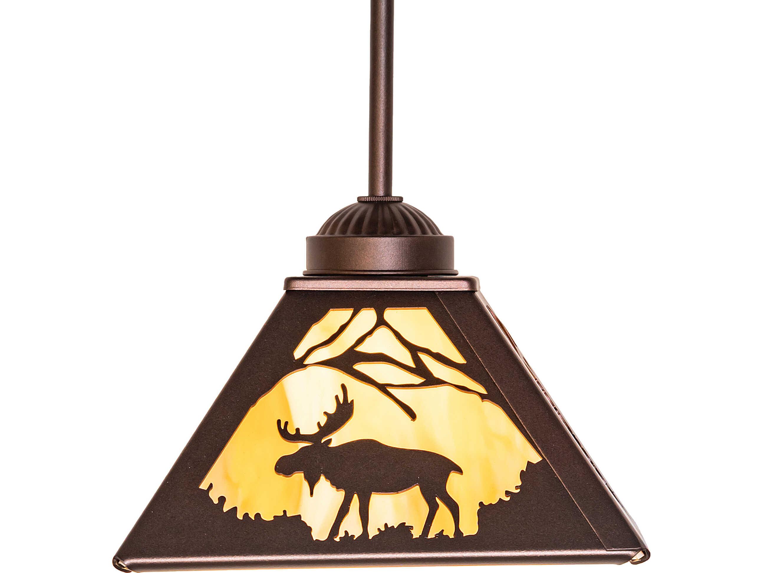 Meyda Moose At Dawn at 1-Light Travertine Idalight Bronze Traditional Mini Pendant