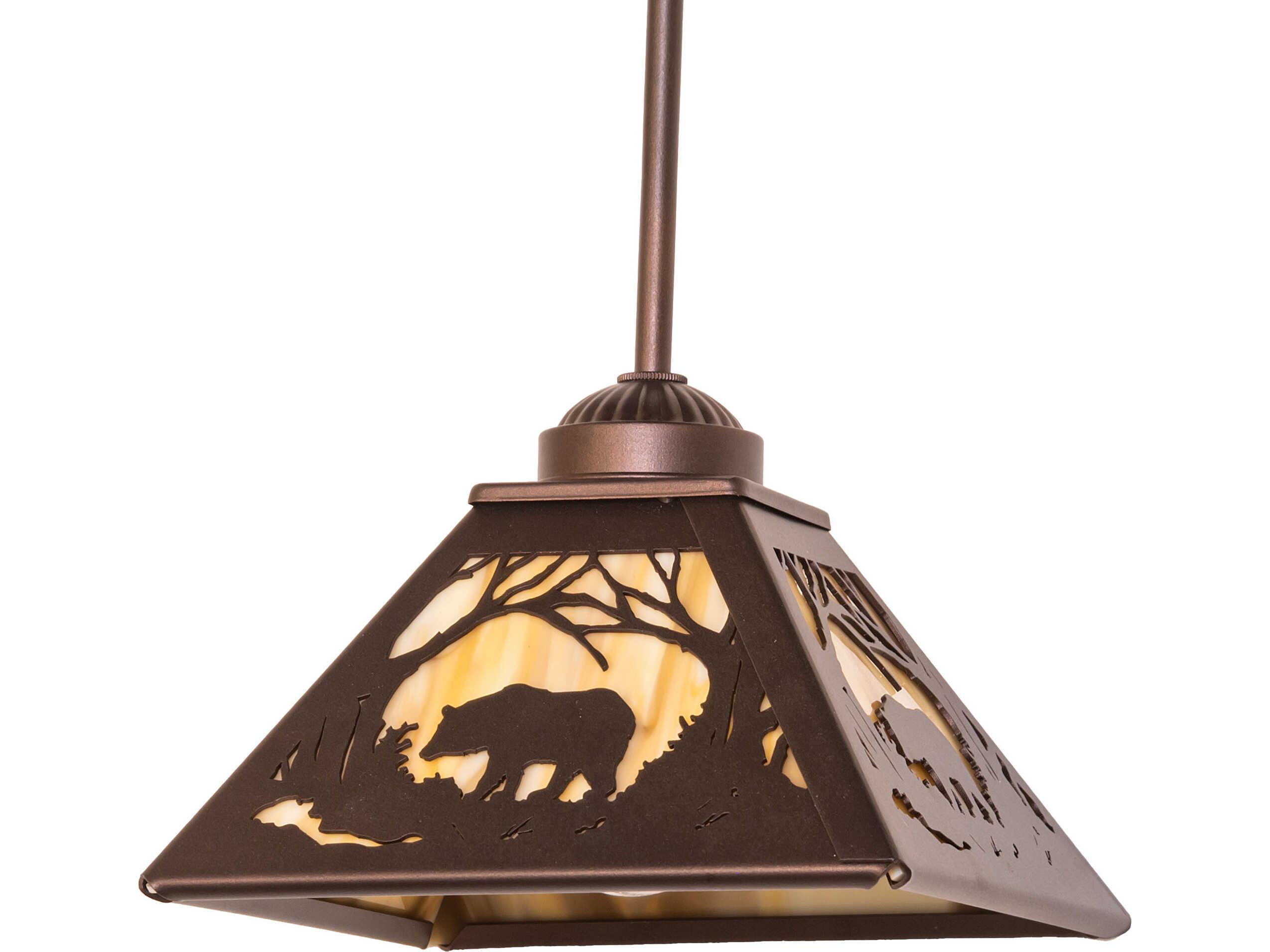 Meyda Bear At Dawn at 1-Light Travertine Idalight Bronze Traditional Lantern Mini Pendant
