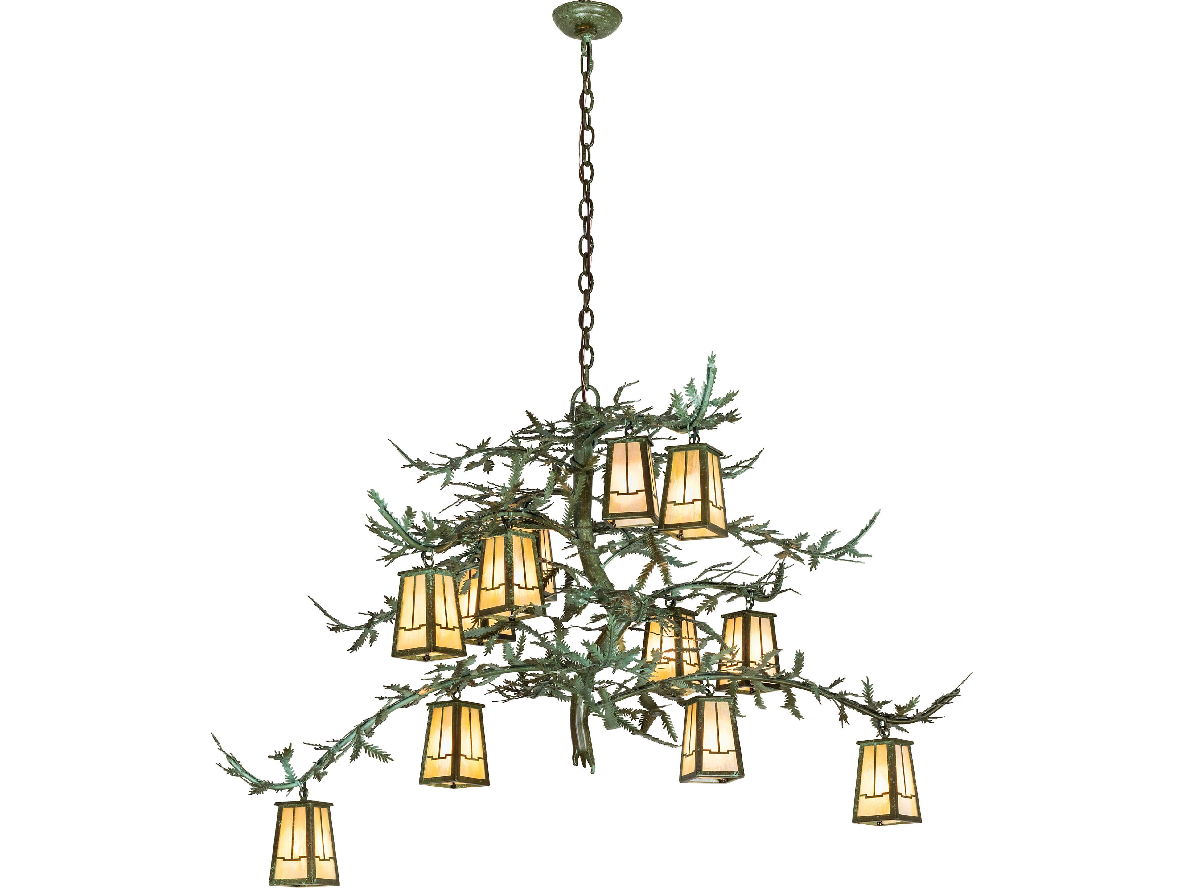 Meyda Pine Branch 12-Light Beige Iridescent Glass Copper Geometric Chandelier