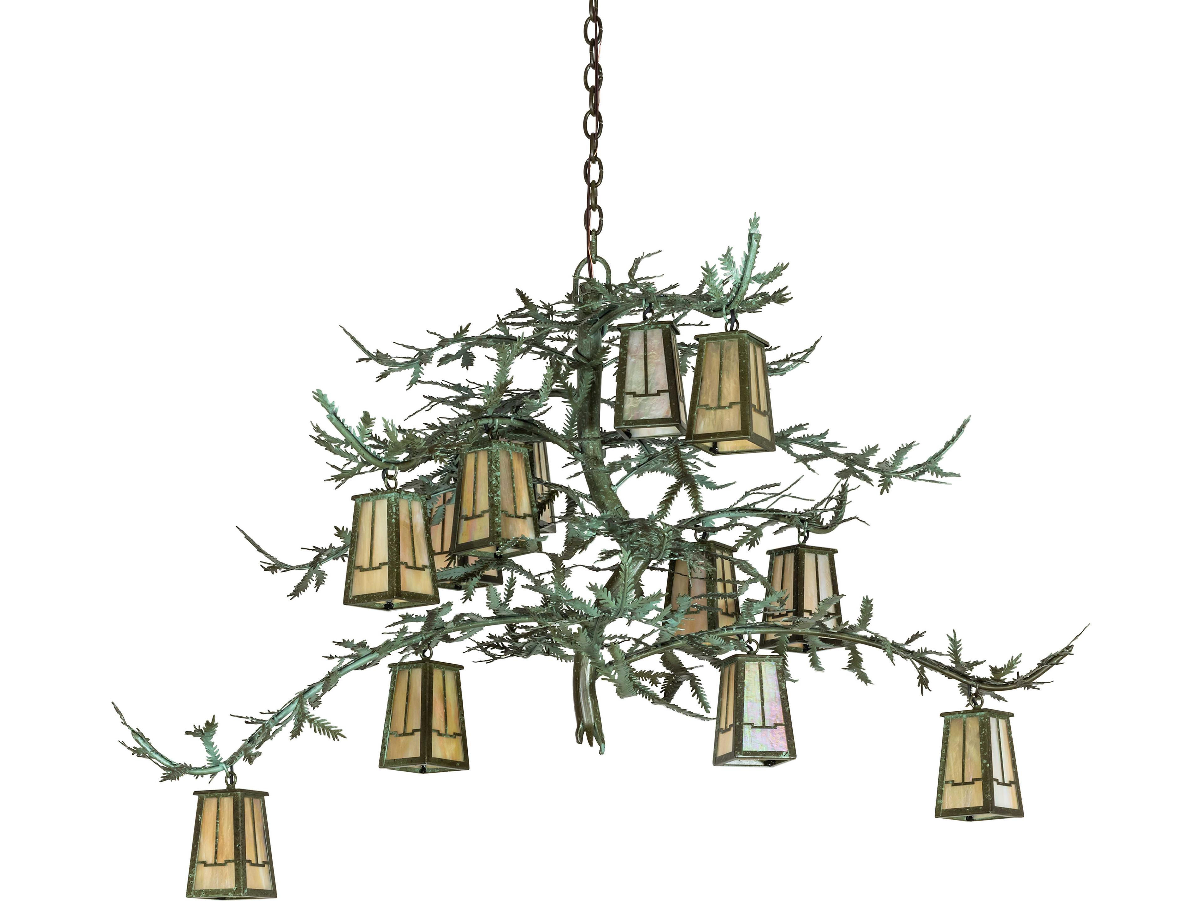 Meyda Pine Branch 12-Light Beige Iridescent Glass Copper Geometric Chandelier