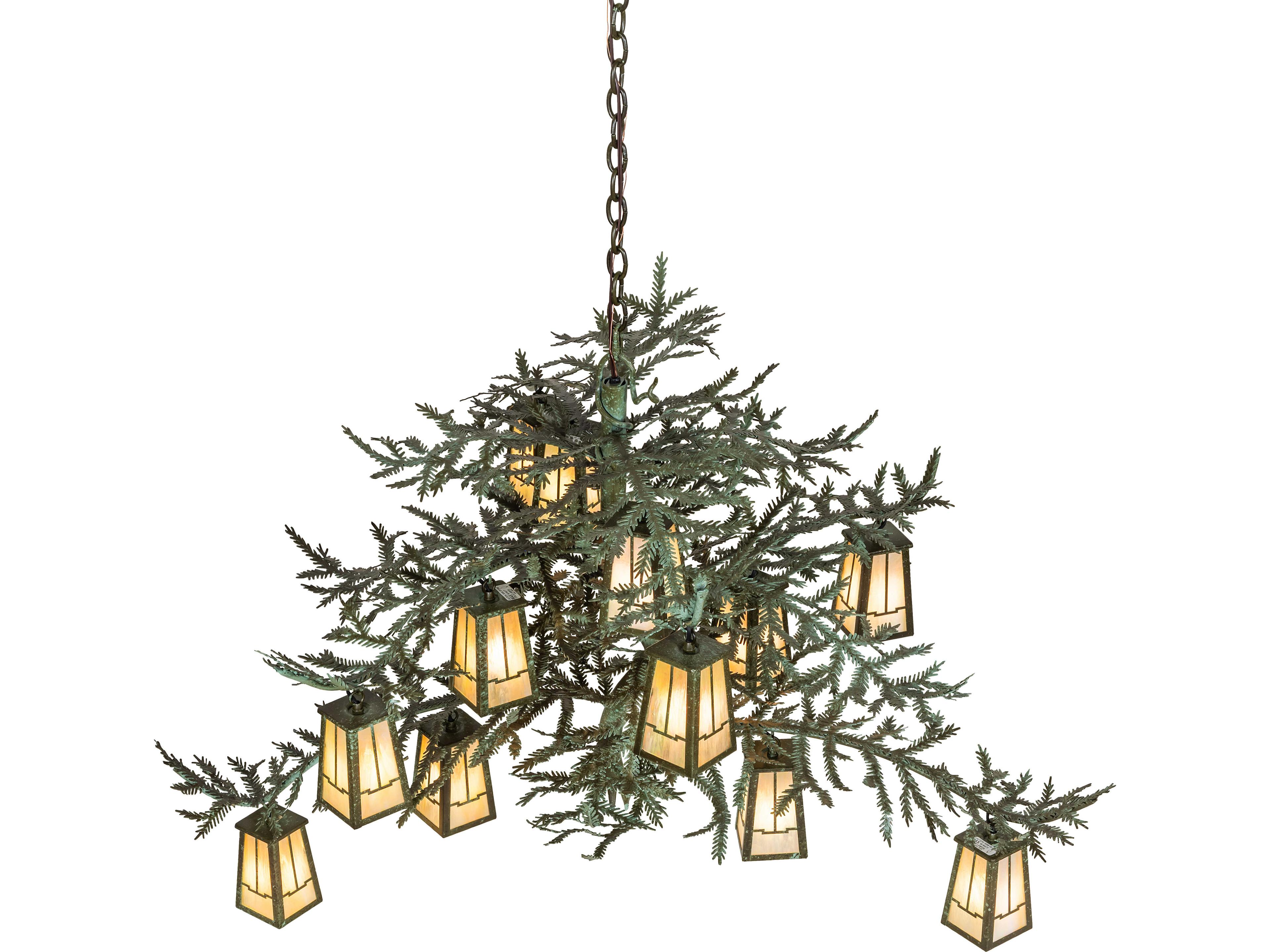 Meyda Pine Branch 12-Light Beige Iridescent Glass Copper Geometric Chandelier