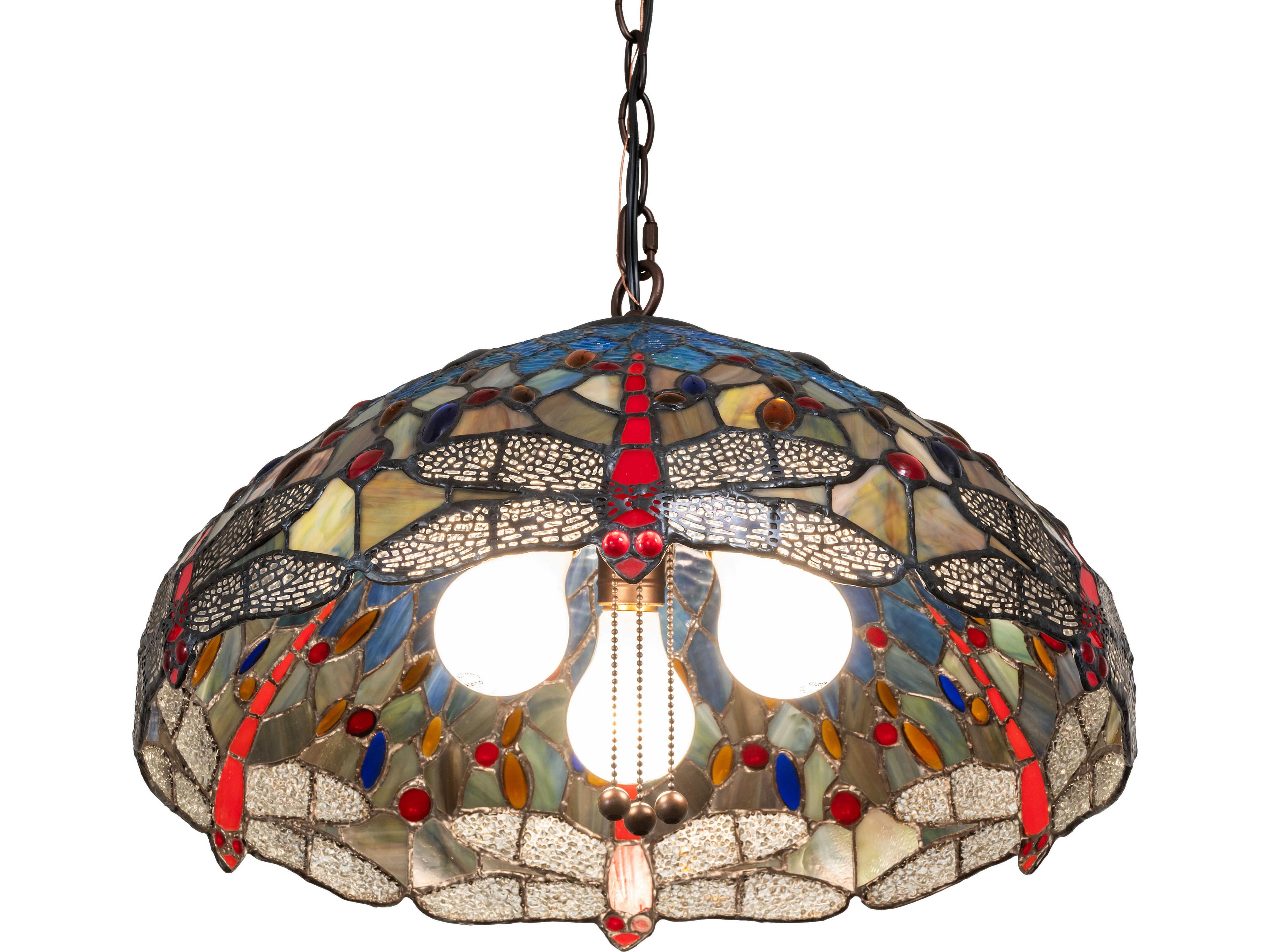 Meyda Tiffany Hanginghead Dragonfly 3-Light Bronze Pendant