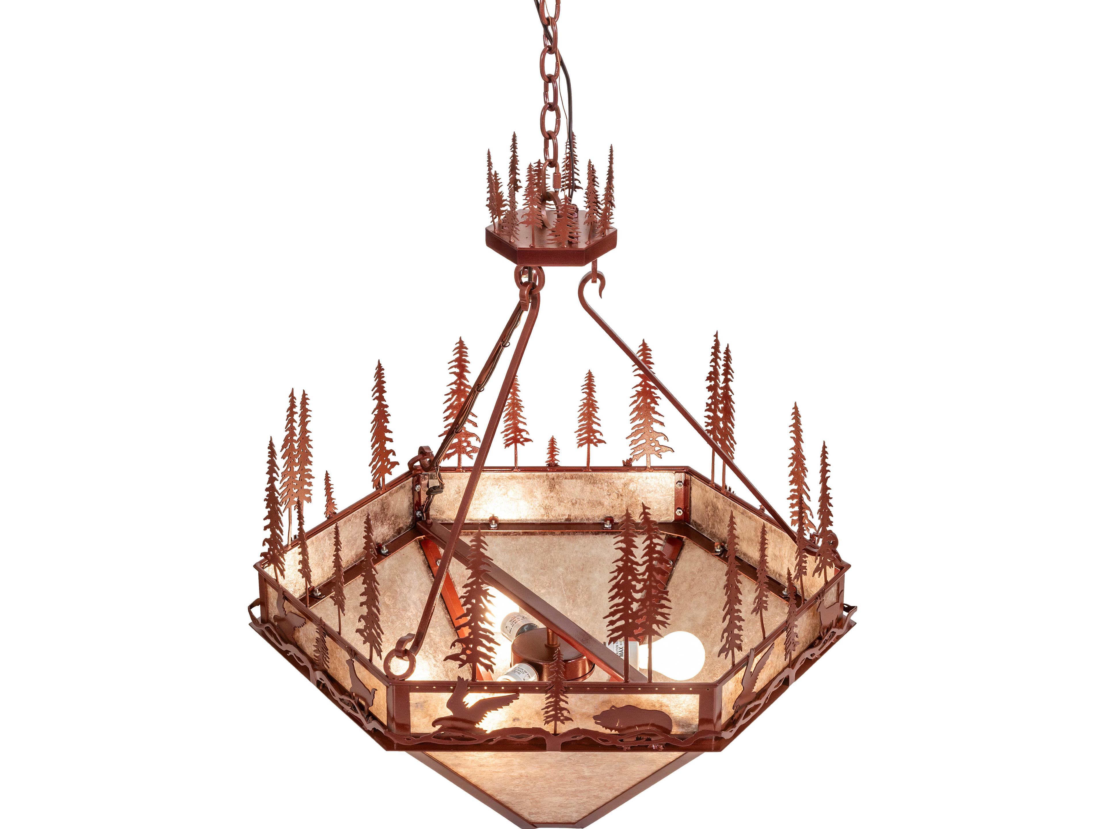 Meyda Wildlife At Pine Lake at 3-Light Silver Mica Copper Chandelier