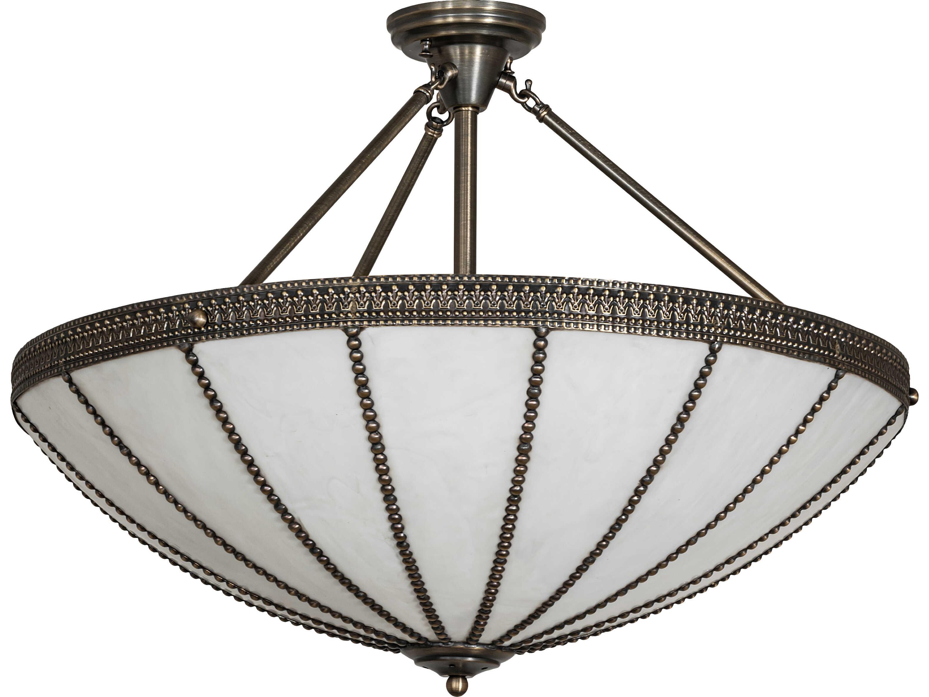 Meyda Shansky 4-Light White Art Glass Brass Traditional Semi Flush Mount