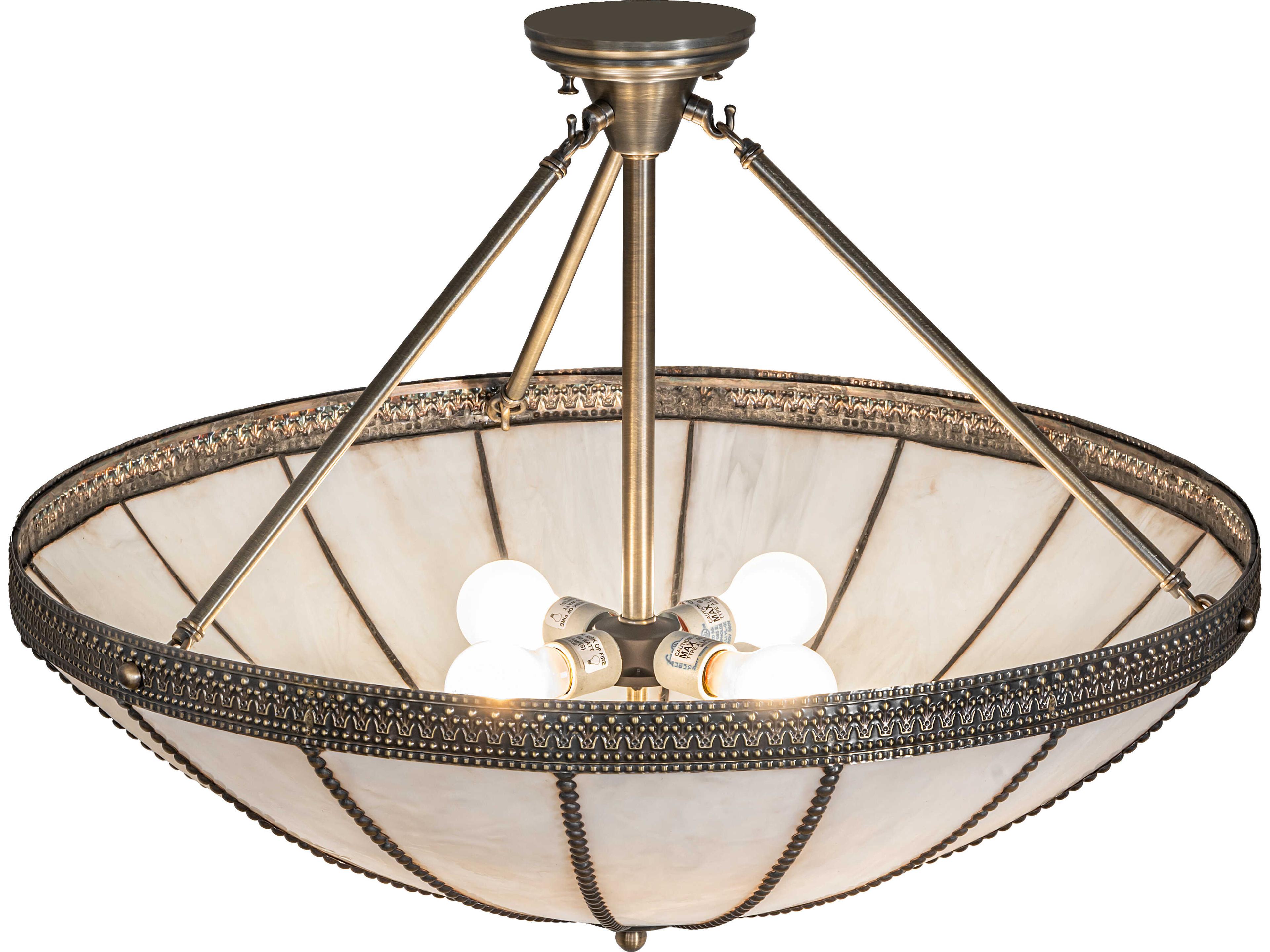 Meyda Shansky 4-Light White Art Glass Brass Traditional Semi Flush Mount