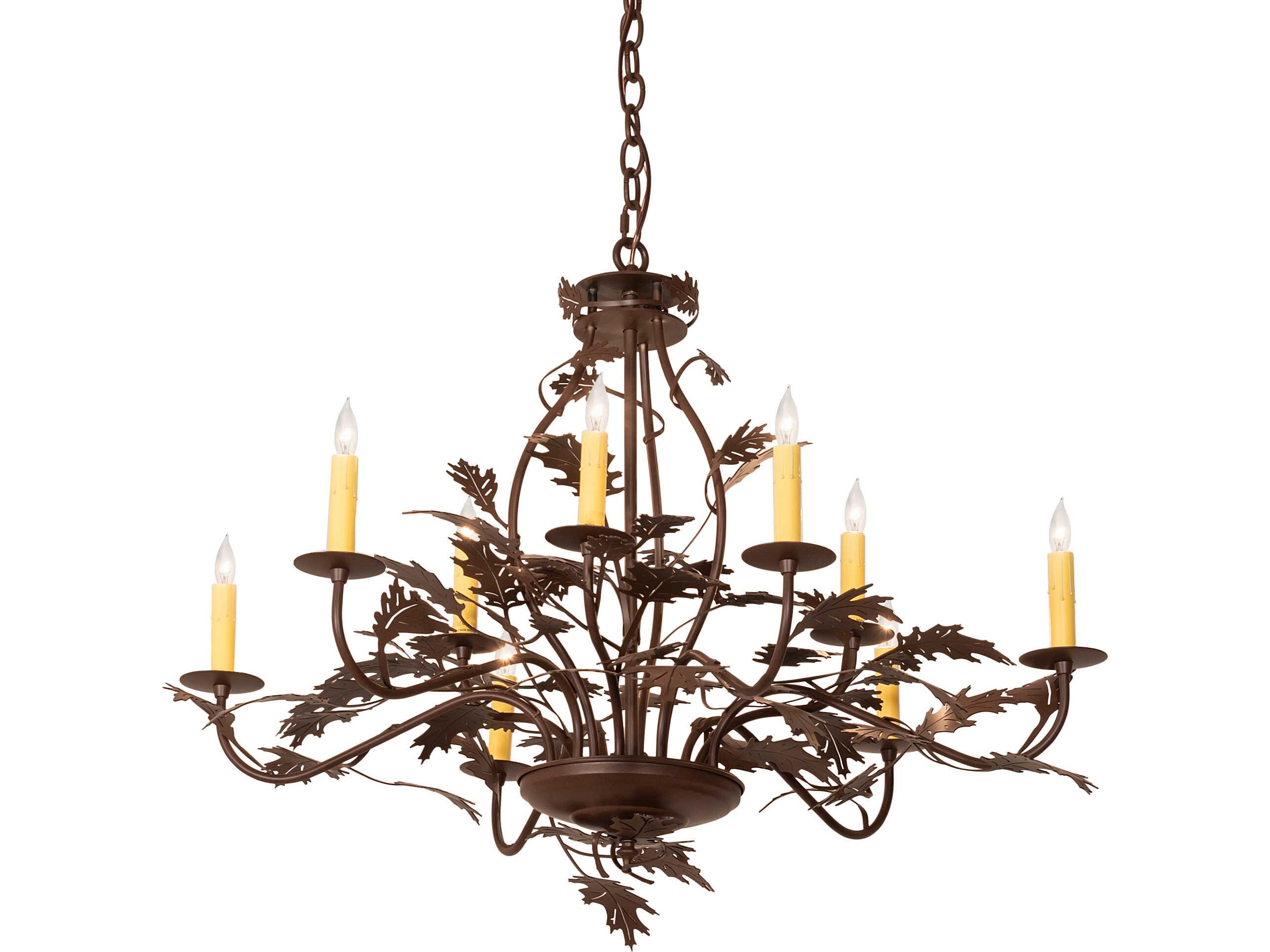 Meyda Oak Leaf 9-Light Cafe Noir Brown Traditional Chandelier