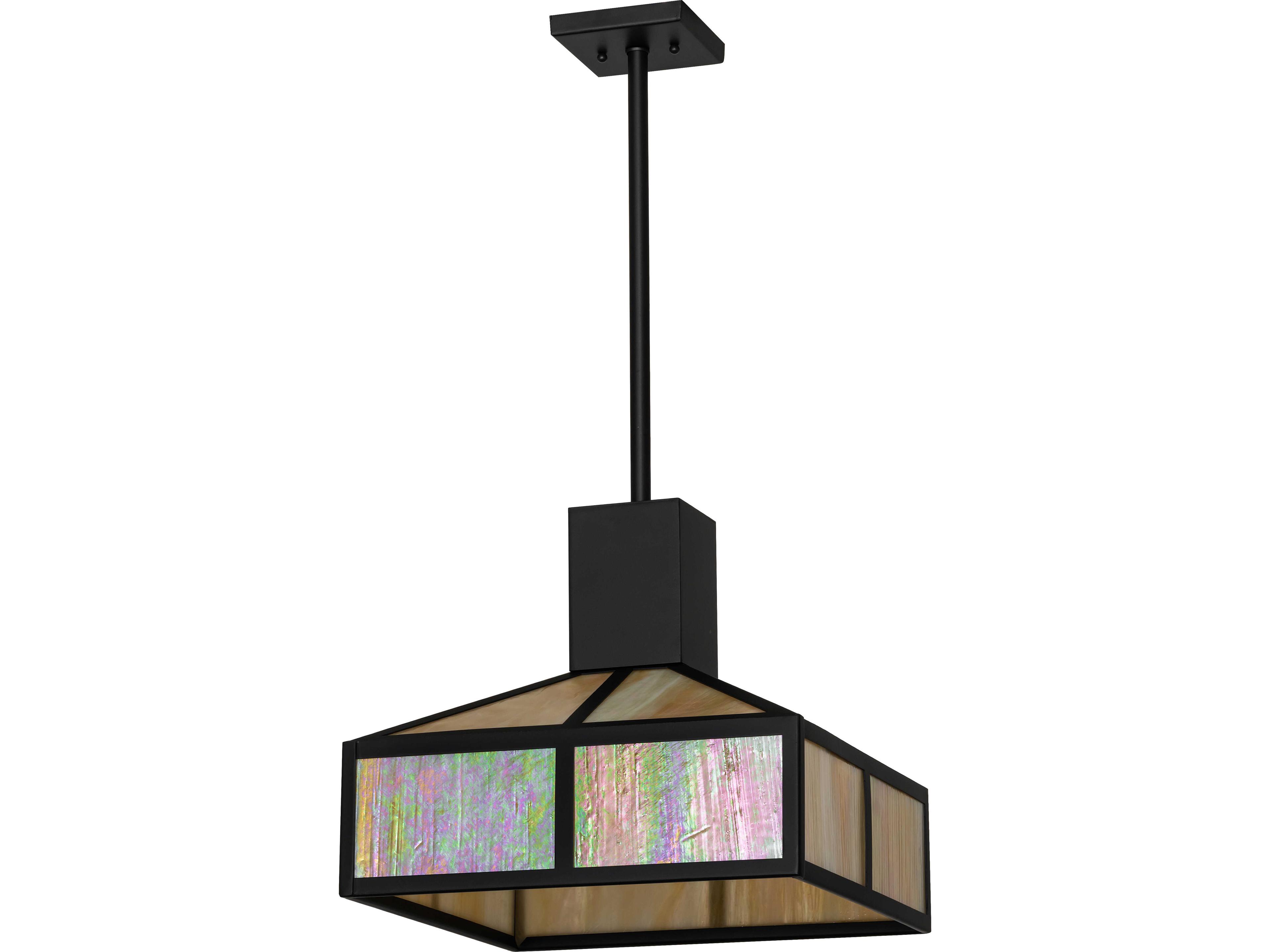 Meyda Mission 1-Light Beige Iridescent Glass Black Pendant