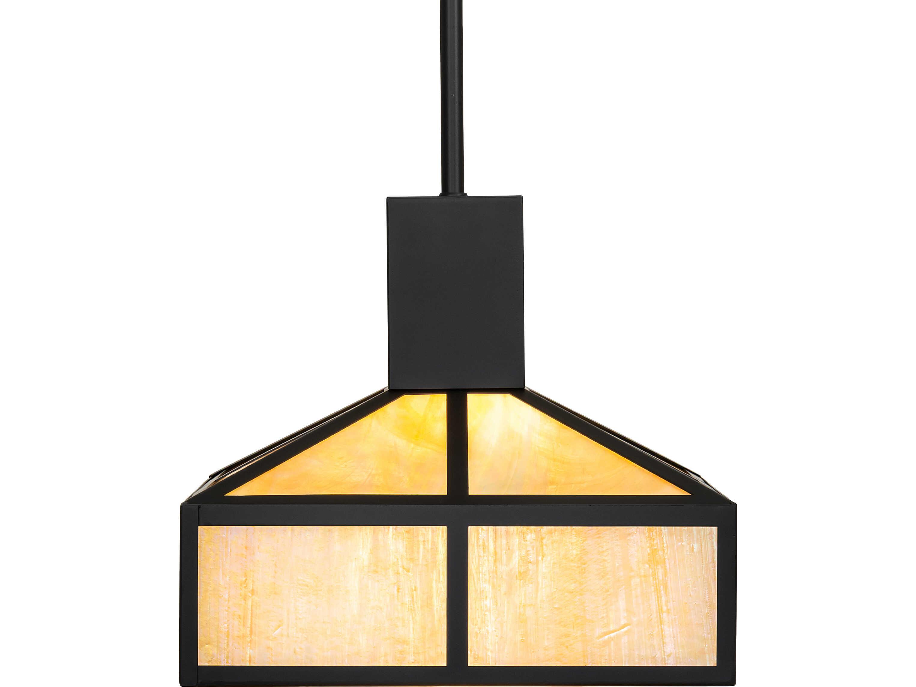 Meyda Mission 1-Light Beige Iridescent Glass Black Pendant
