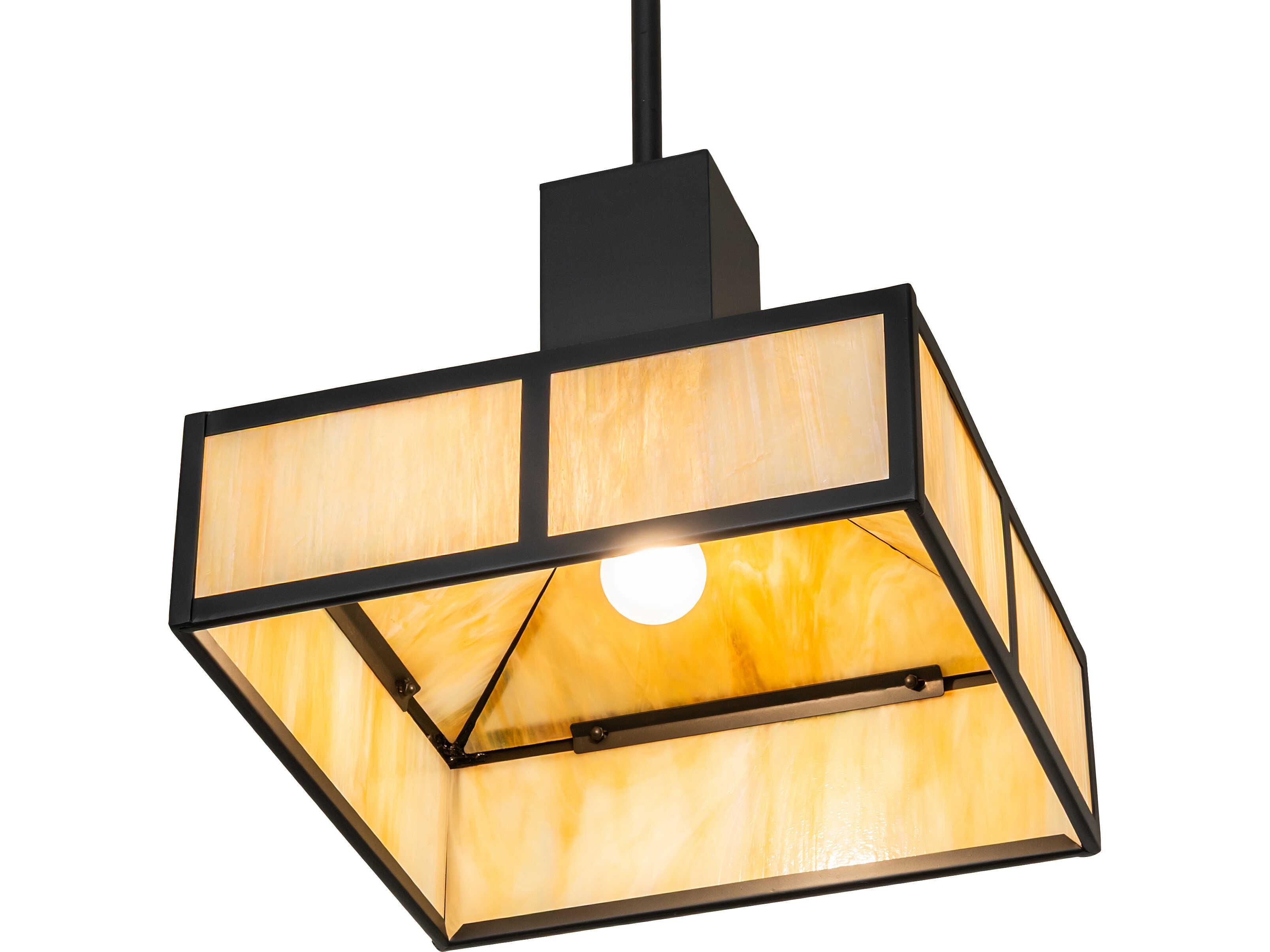 Meyda Mission 1-Light Beige Iridescent Glass Black Pendant