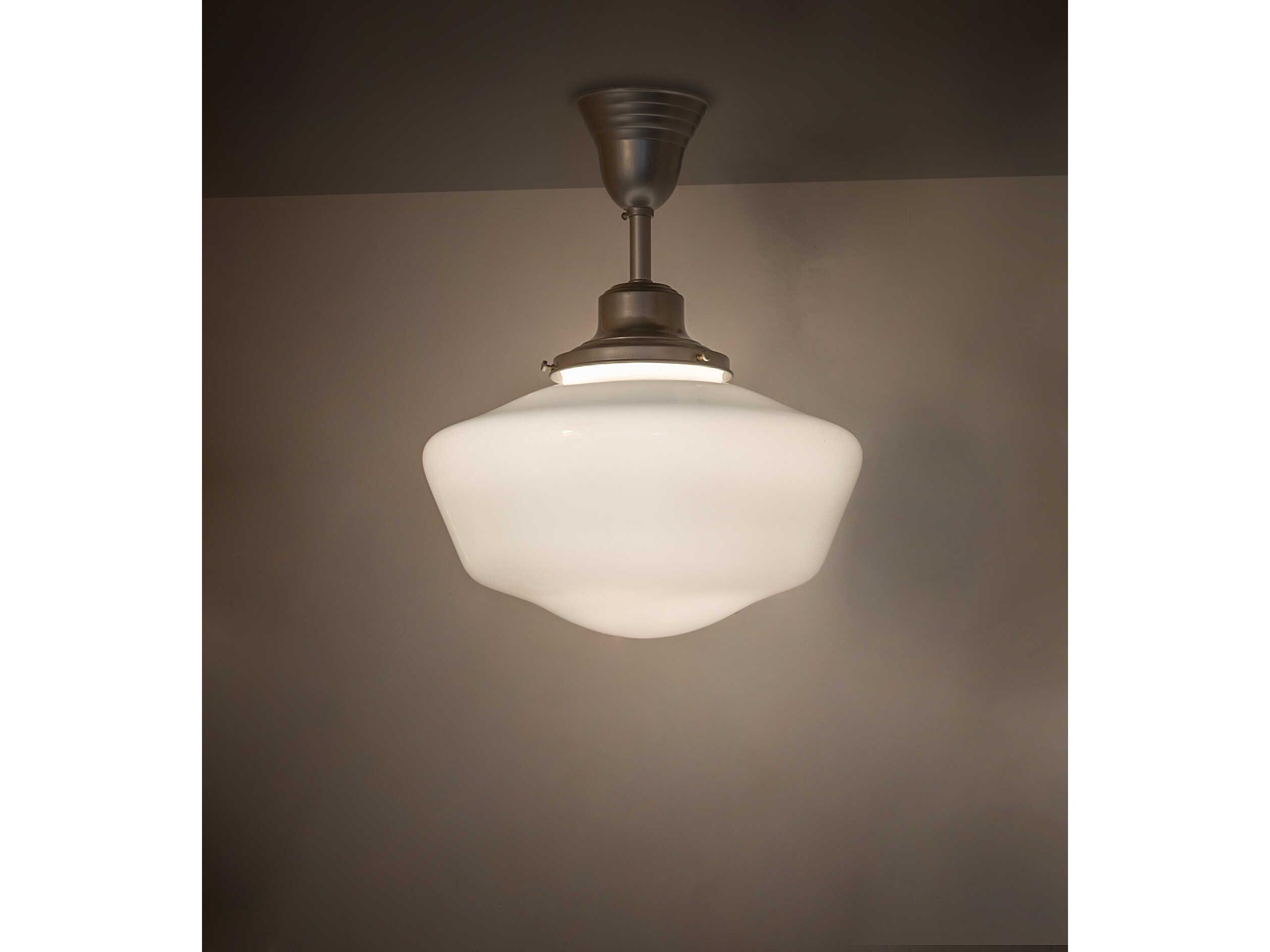 Meyda Revival Schoolhouse 1-Light White Opal Glass Nickel Geometric Pendant