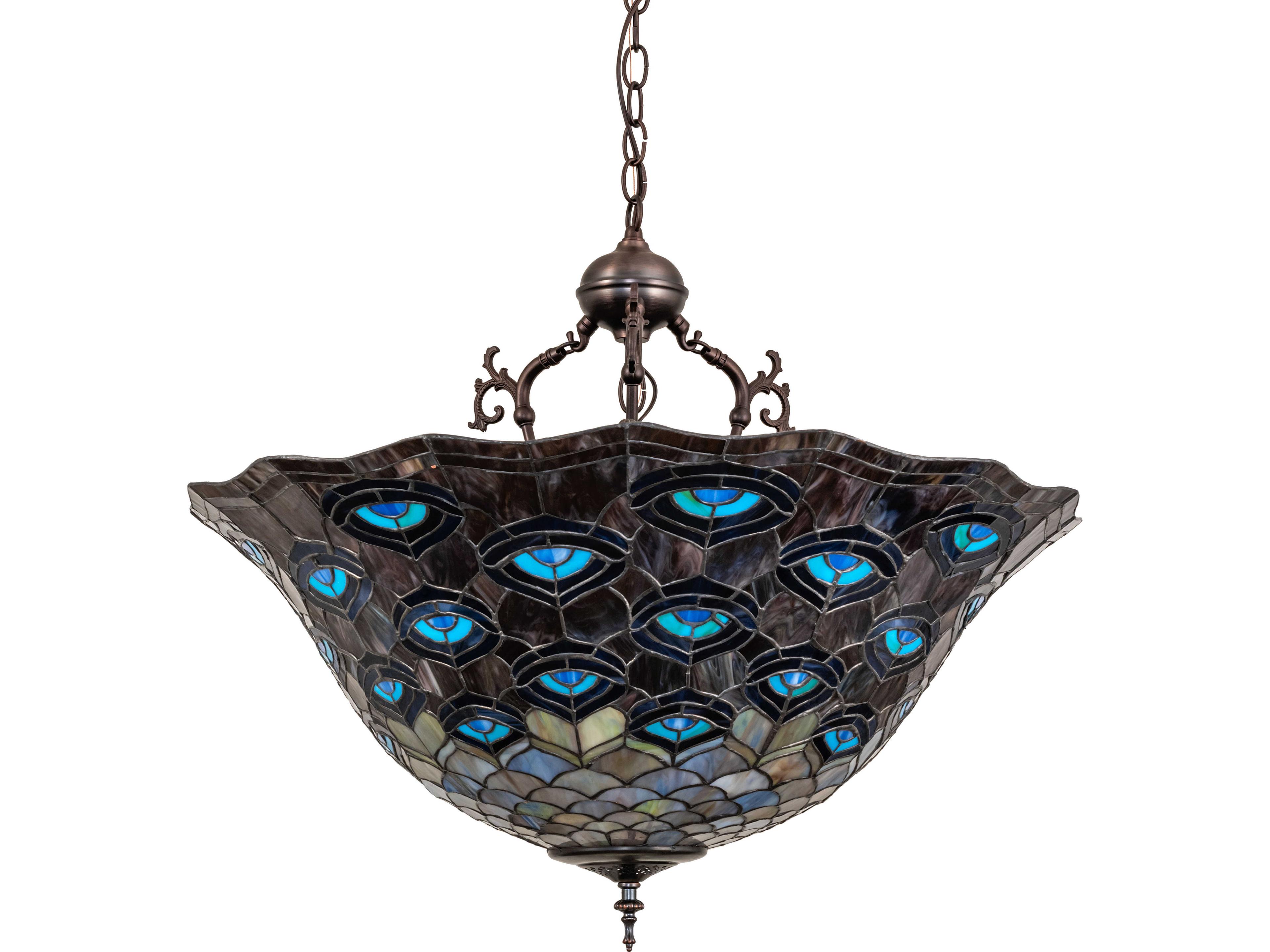 Meyda Tiffany Peacock Feather 3-Light Bronze Traditional Pendant