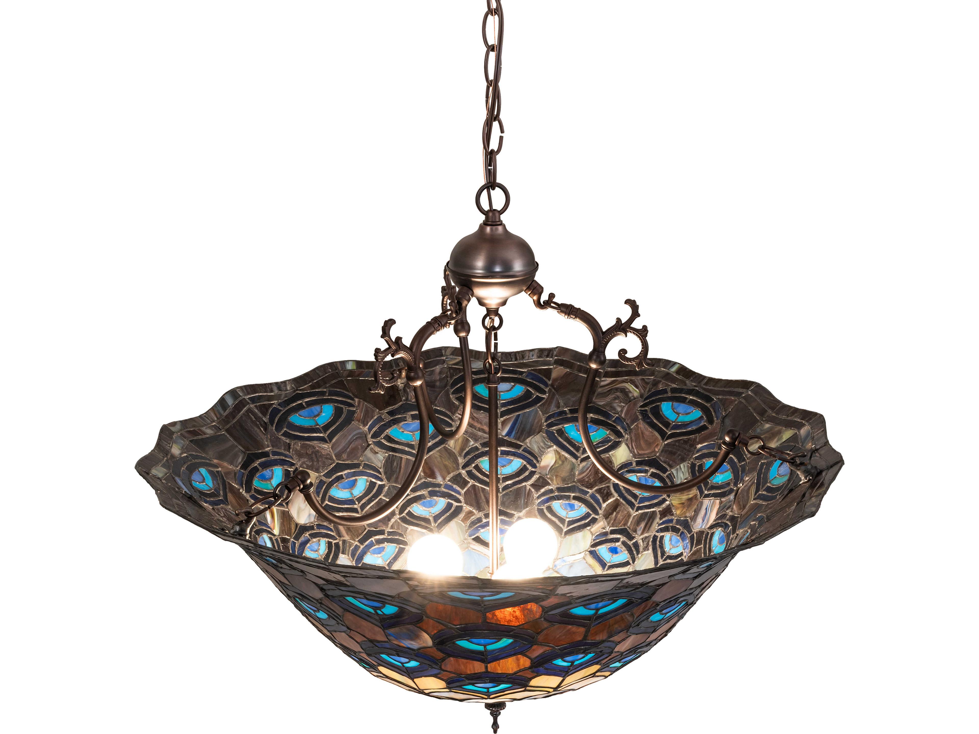 Meyda Tiffany Peacock Feather 3-Light Bronze Traditional Pendant