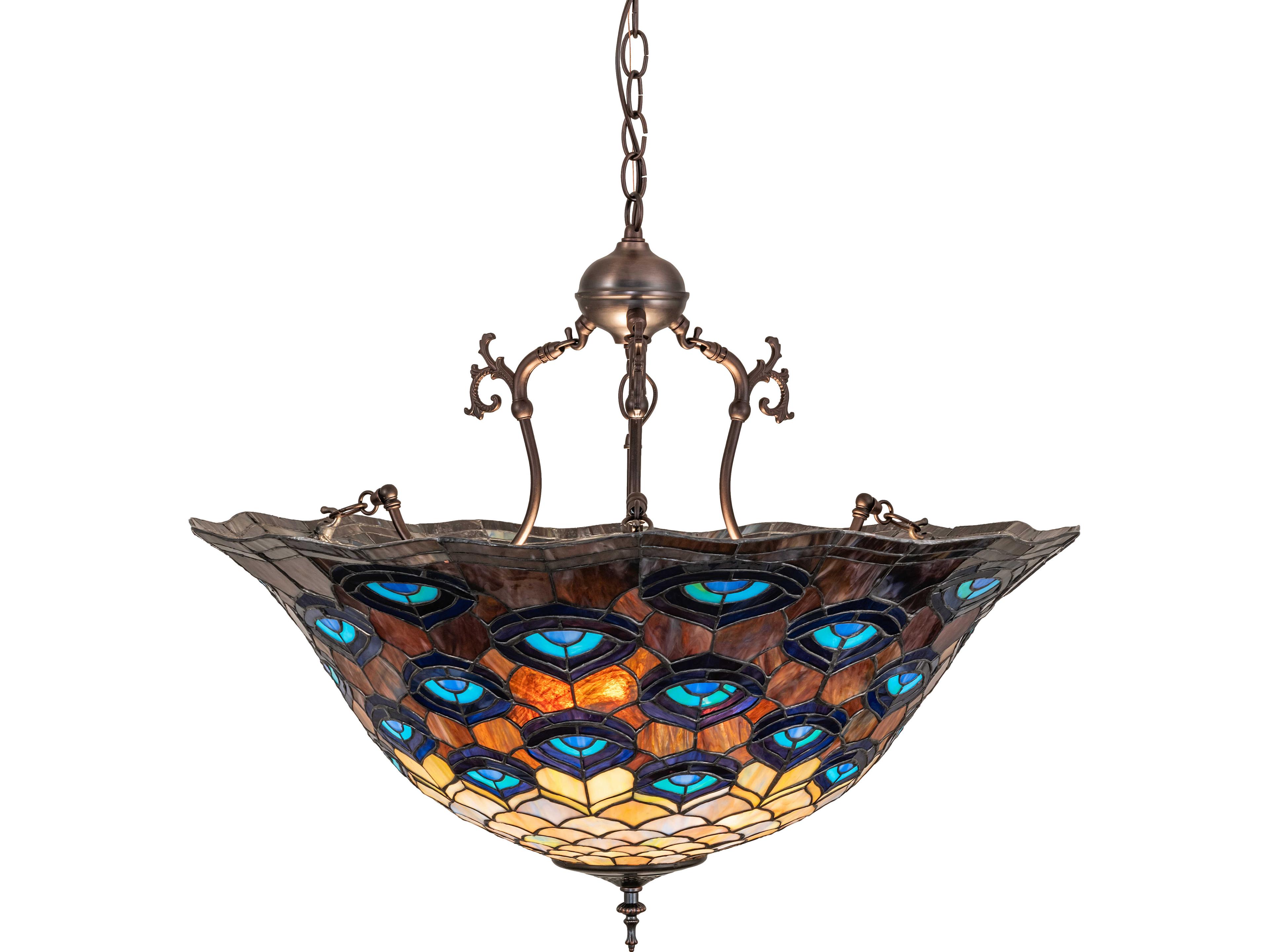 Meyda Tiffany Peacock Feather 3-Light Bronze Traditional Pendant