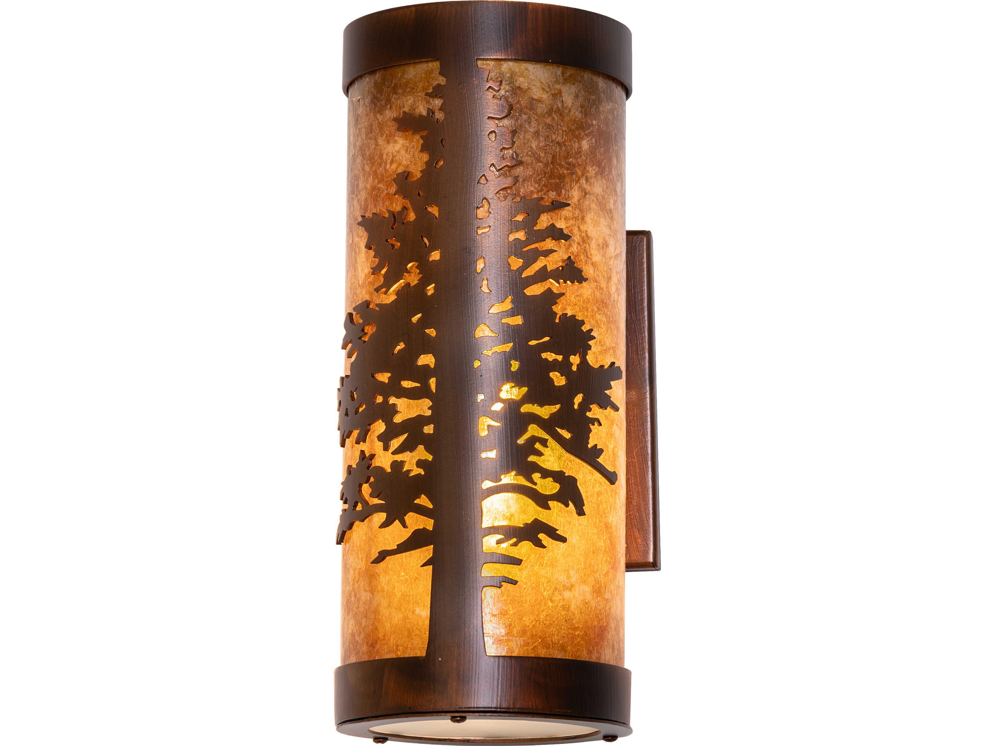 Meyda Tamarack 1-Light Amber Mica clear Frosted Glass Copper Wall Sconce