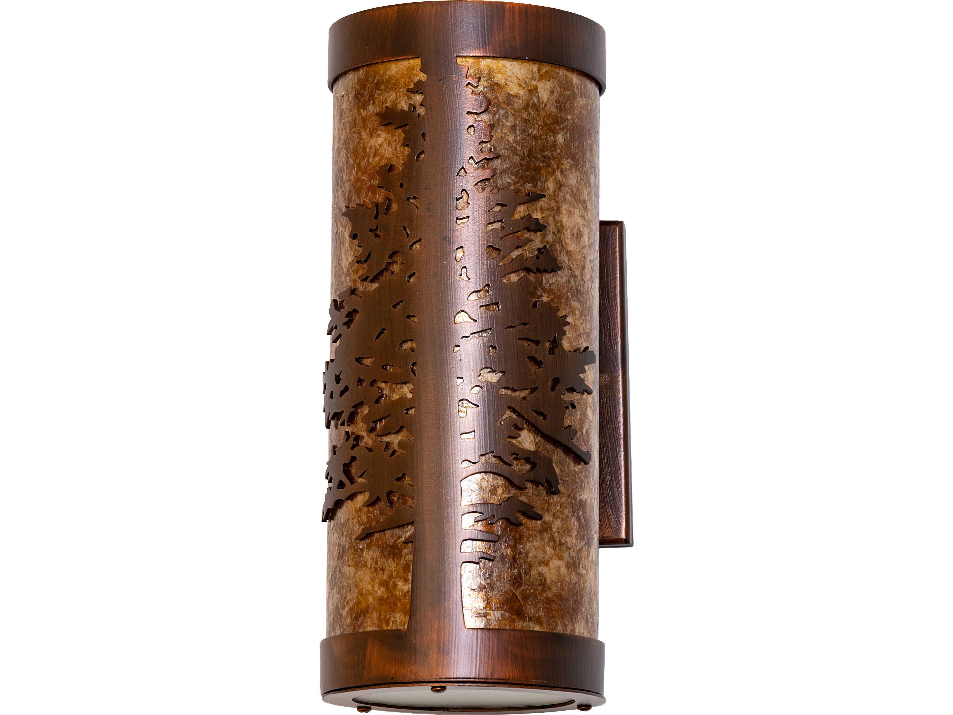 Meyda Tamarack 1-Light Amber Mica clear Frosted Glass Copper Wall Sconce