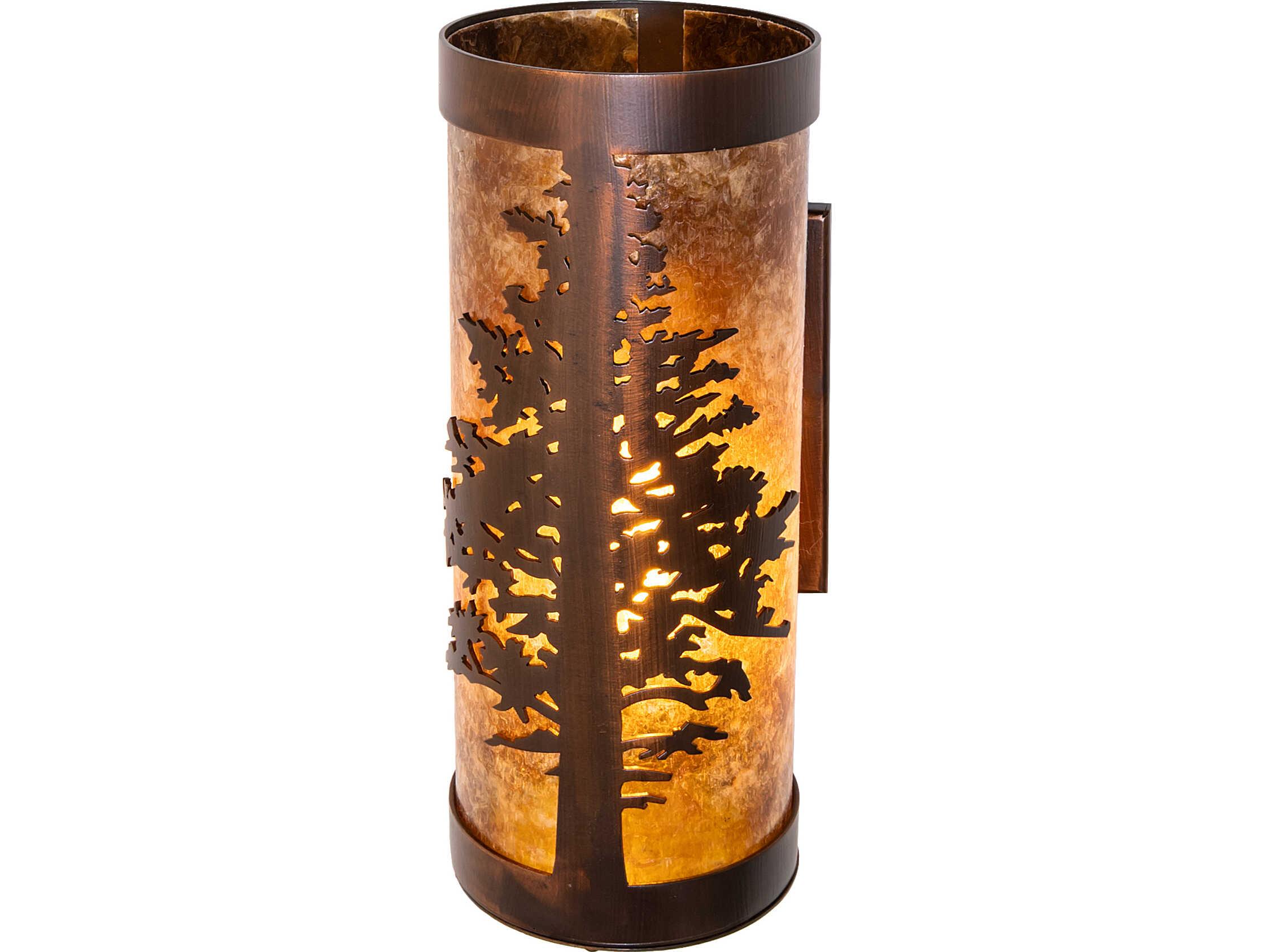 Meyda Tamarack 1-Light Amber Mica clear Frosted Glass Copper Wall Sconce