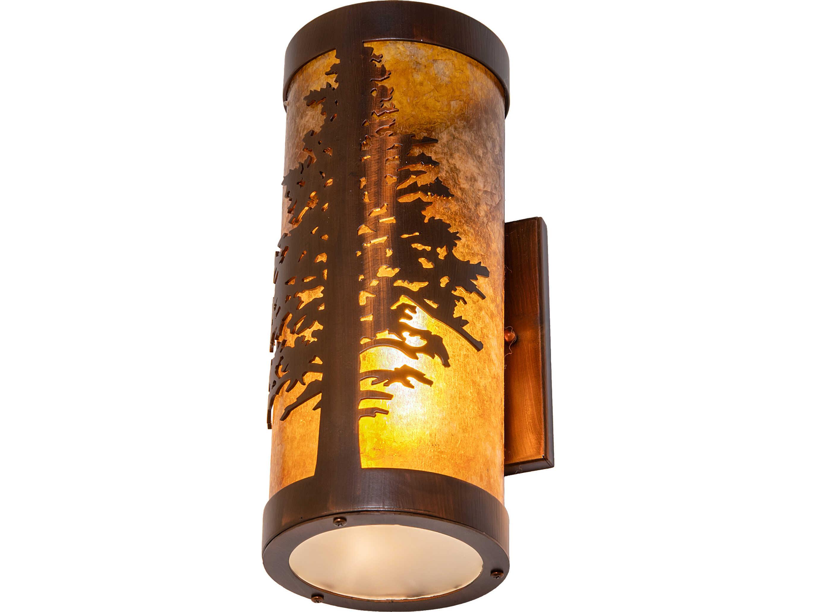 Meyda Tamarack 1-Light Amber Mica clear Frosted Glass Copper Wall Sconce