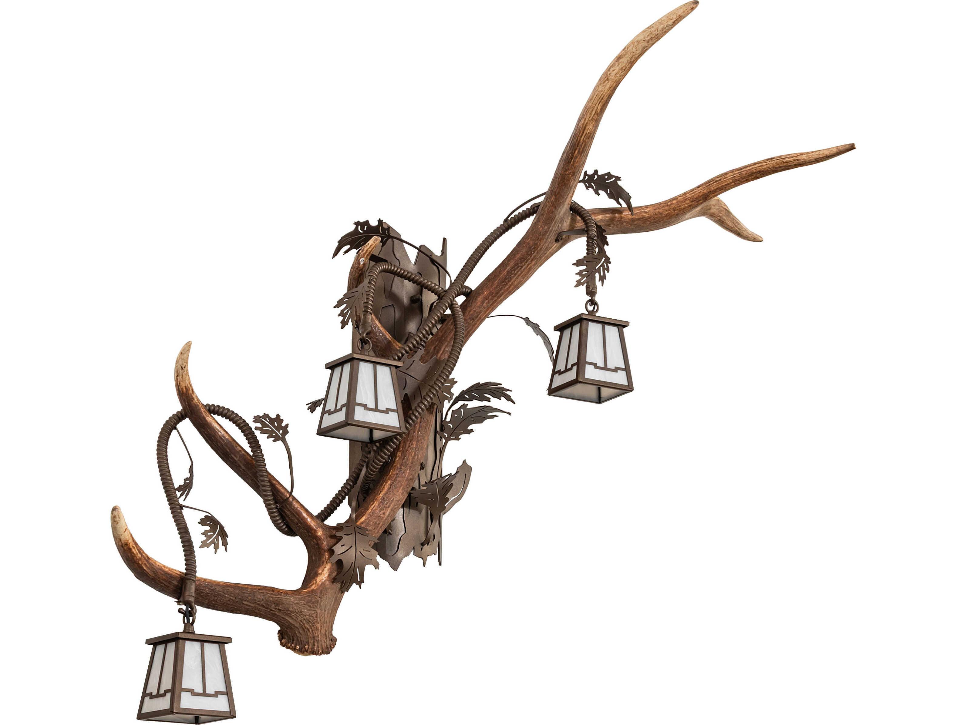 Meyda Antlers 3-Light Whitestone Idalight Bronze Wall Sconce