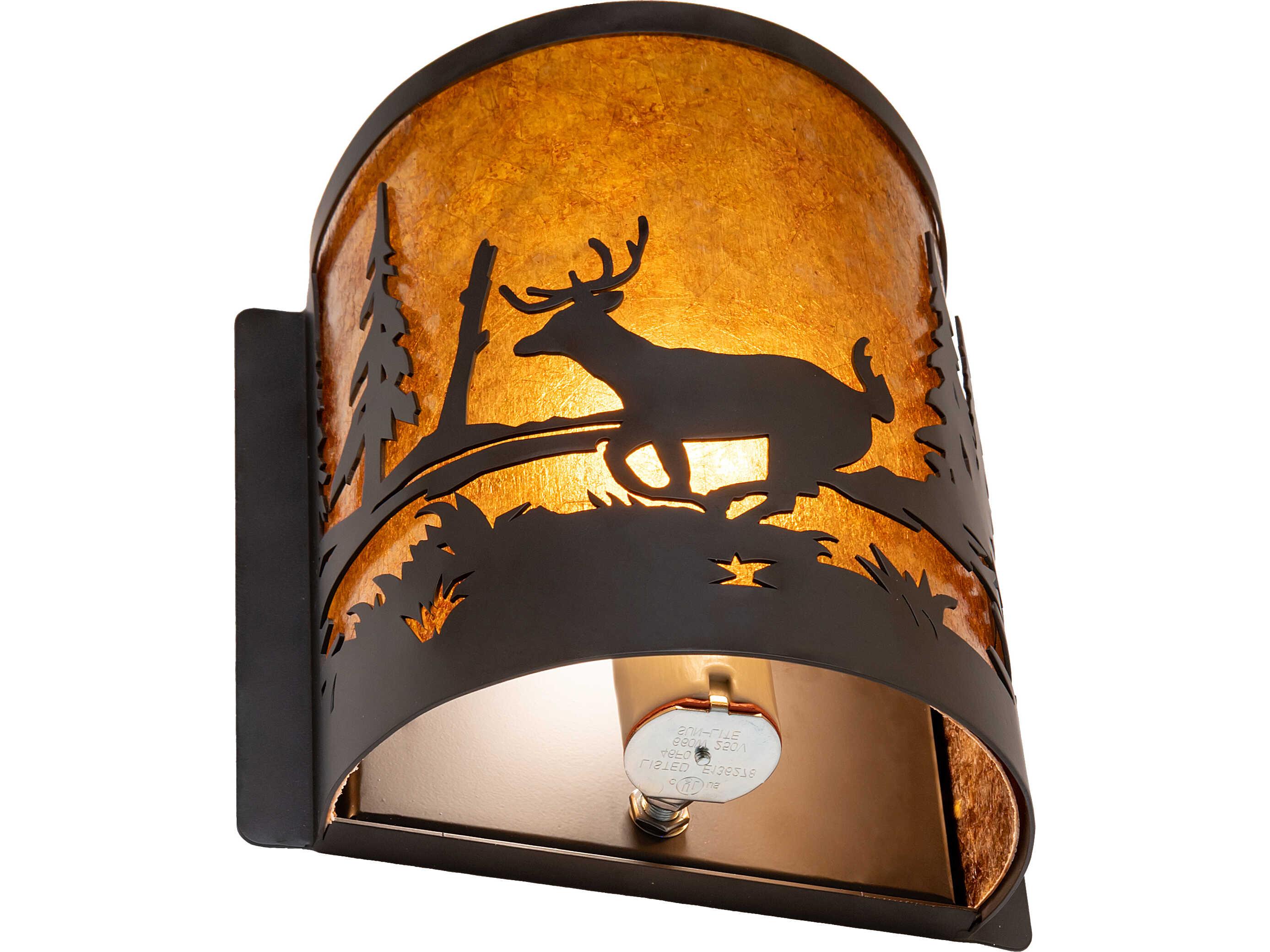 Meyda Deer At Lake at 1-Light Amber Mica Bronze Traditional Wall Sconce