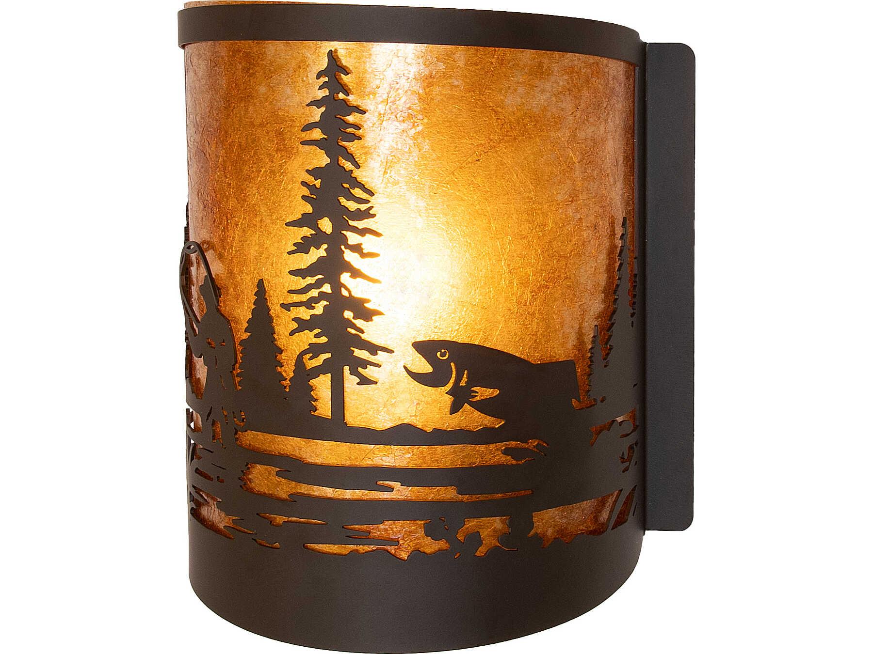 Meyda Fly Fishing 1-Light Amber Mica Bronze Traditional Wall Sconce