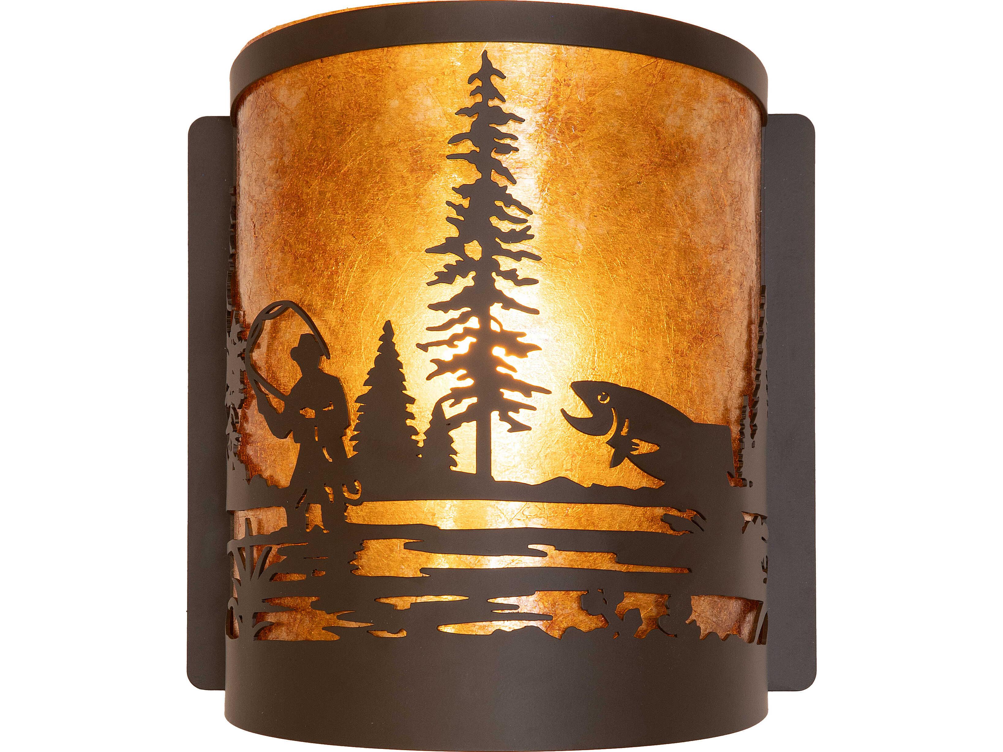 Meyda Fly Fishing 1-Light Amber Mica Bronze Traditional Wall Sconce