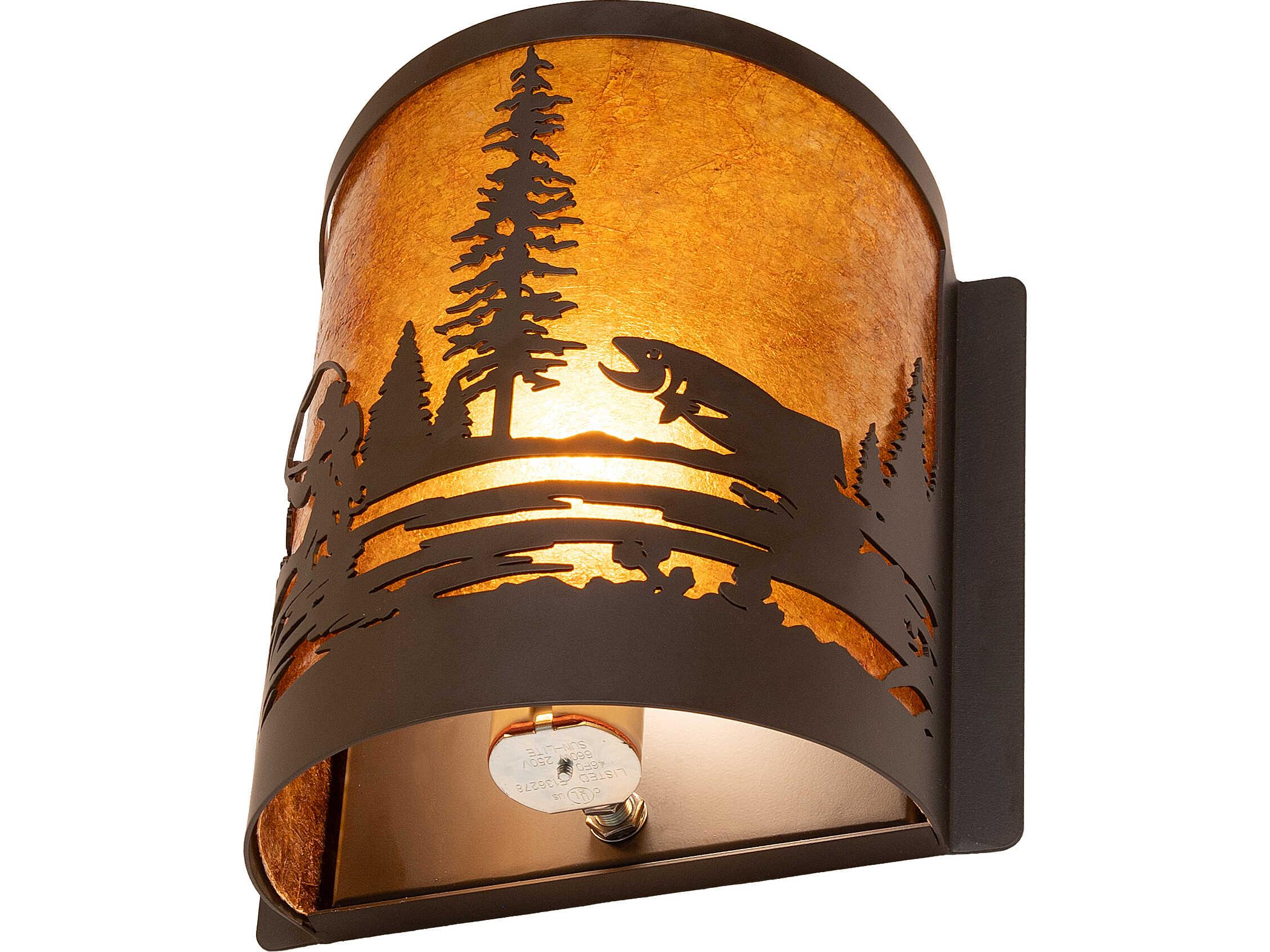 Meyda Fly Fishing 1-Light Amber Mica Bronze Traditional Wall Sconce