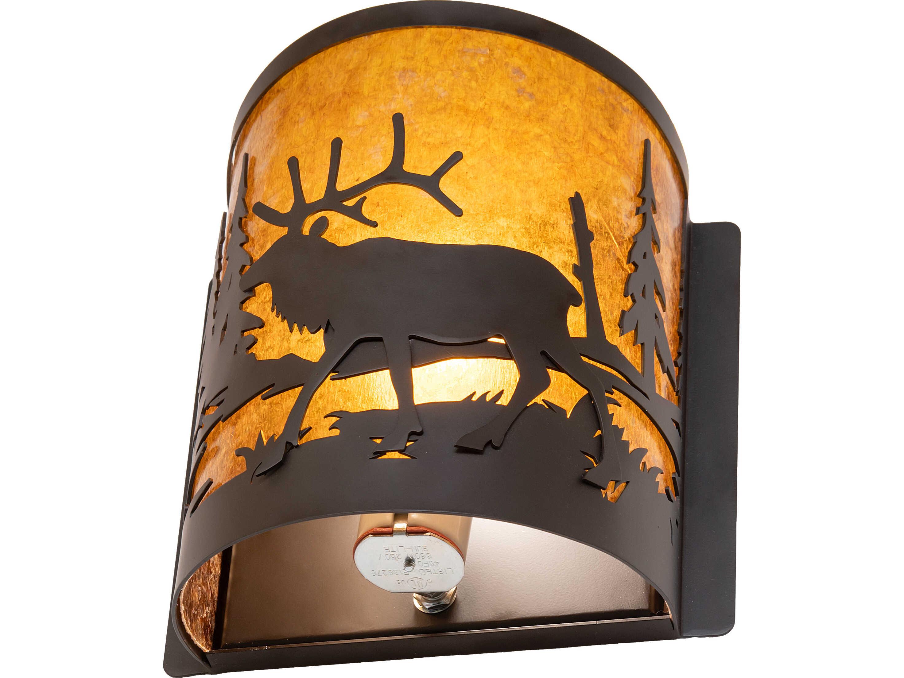 Meyda Elk At Lake at 1-Light Amber Mica Bronze Traditional Wall Sconce
