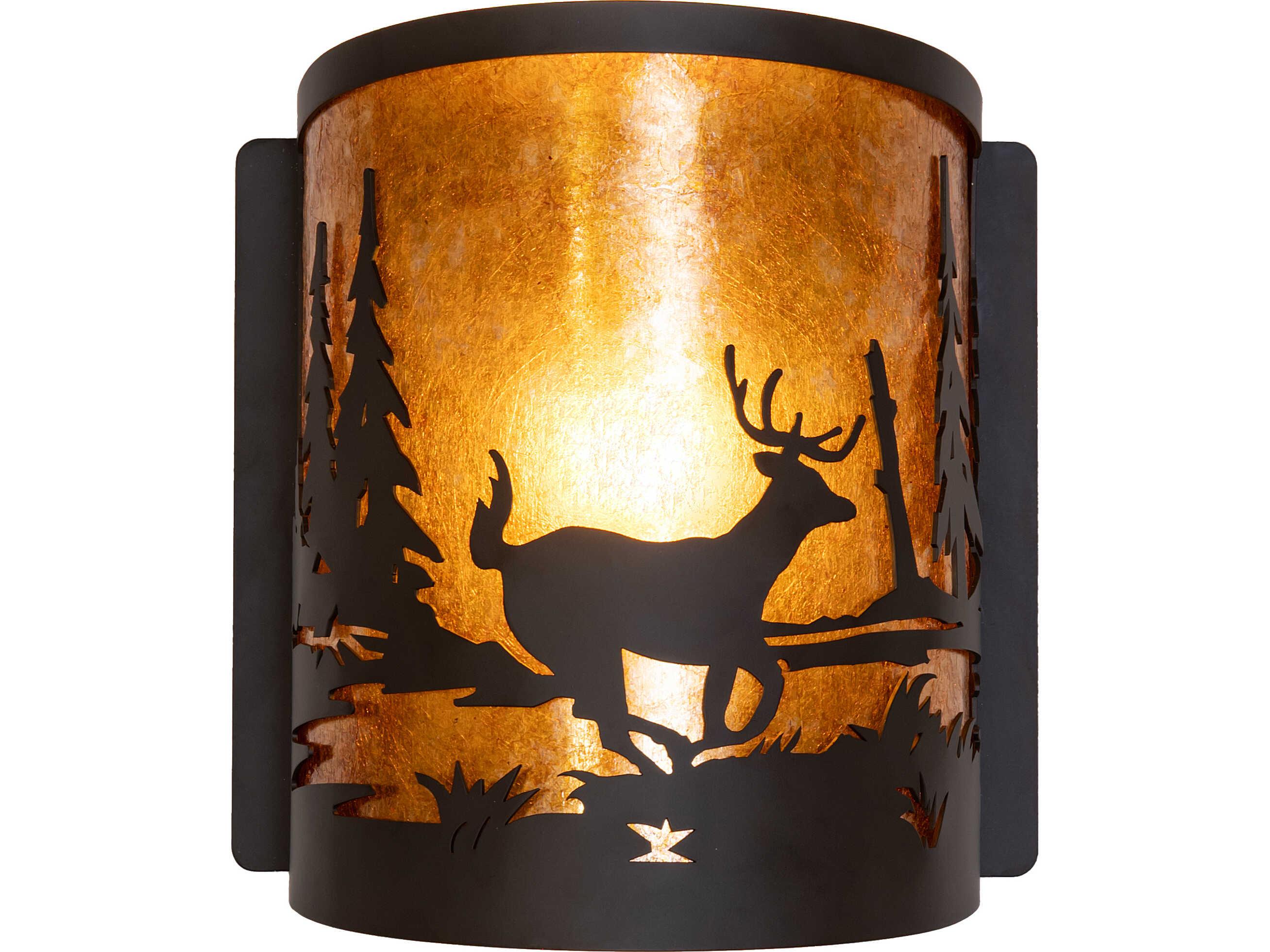 Meyda Deer At Lake at 1-Light Amber Mica Bronze Traditional Wall Sconce