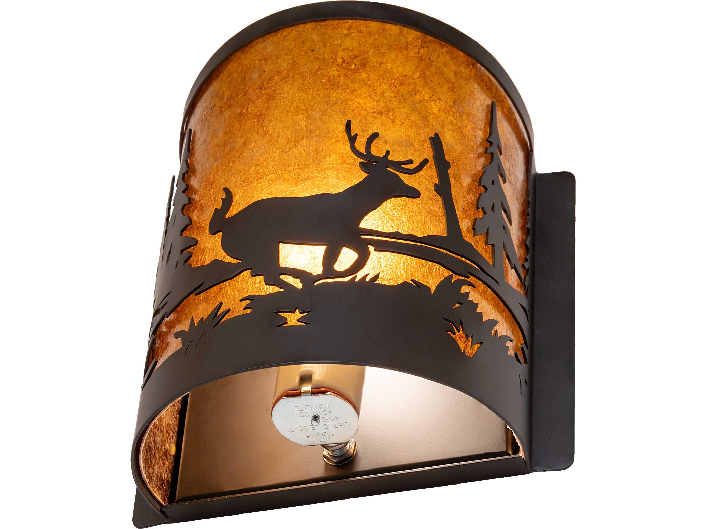 Meyda Deer At Lake at 1-Light Amber Mica Bronze Traditional Wall Sconce